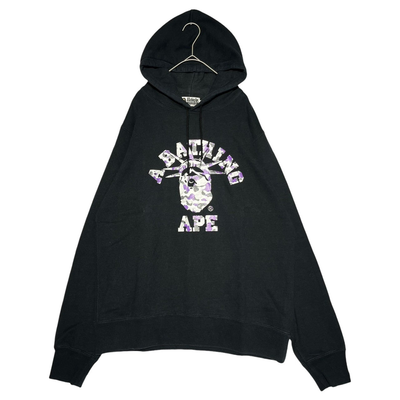 A BATHING APE(アベイシングエイプ) 00's BAPE STORE NEW YORK hoodie ニューヨーク開店記念 自由の女神  カモ プルオーバー パーカー XL ブラック Y2K