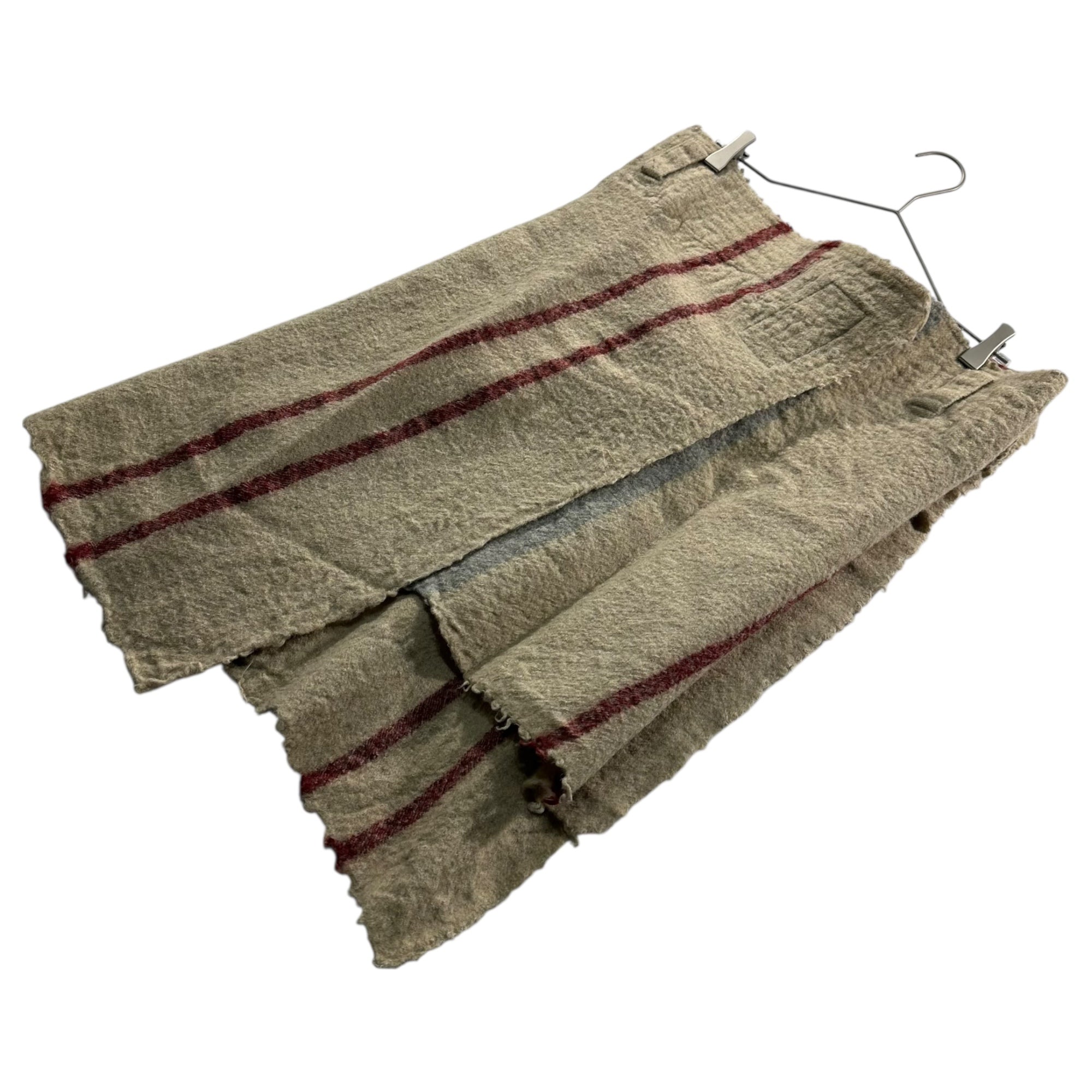 Y's Red Label(ワイズレッドレーベル) Random Stripe Wool Wrap Skirt ランダム ストライプ ウール 巻き スカート YB-S51-154 3(L程度) ベージュ×レッド×グレー ヨウジヤマモト