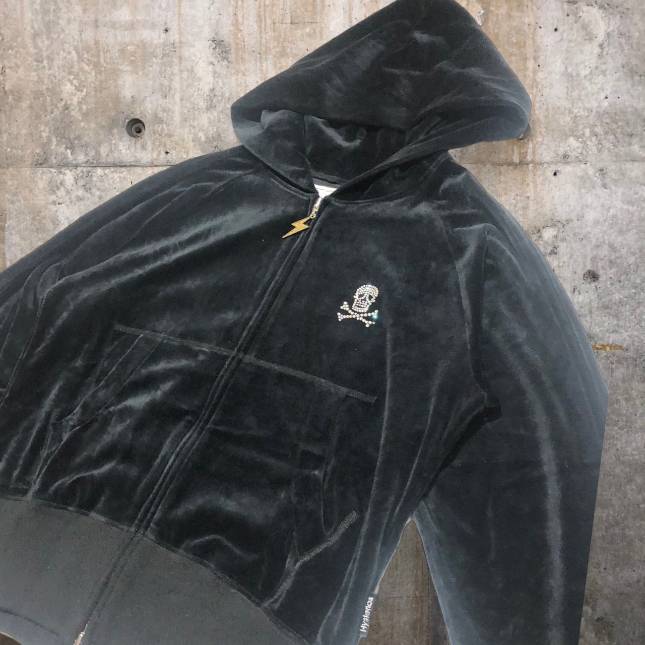 HYSTERIC GLAMOUR(ヒステリックグラマー) 00's ベロアライトストーンジップパーカー/雷ジップ/稲妻ジップ/ドクロ 3CF-0310 FREE ブラック 00s Y2K