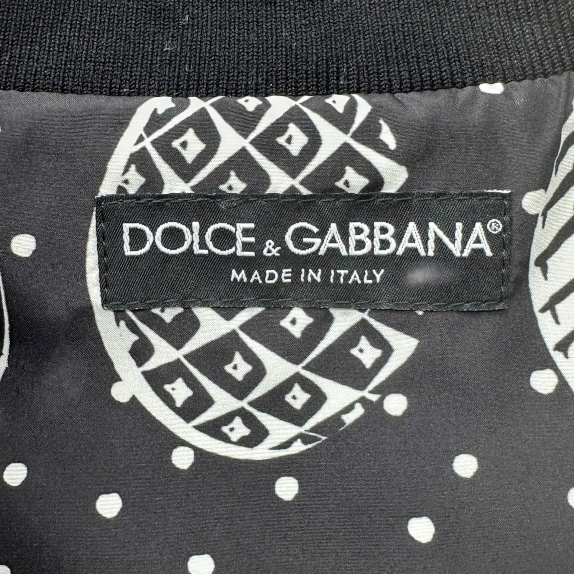 DOLCE&GABBANA(ドルチェ&ガッバーナドルガバ) Pineapple pattern polyester blouson jacket パイナップル柄 ポリエステル ブルゾン G9IJ8T FSM48 48(M程度) ホワイト×ブラック ジャケット