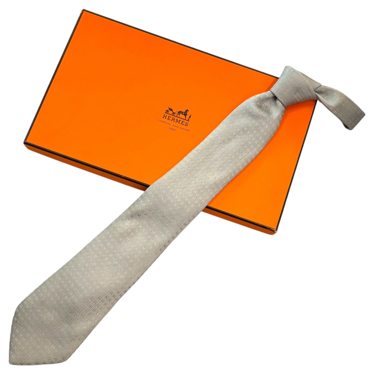 HERMES(エルメス) H Logo All-Over Pattern Silk Tie Hロゴ 総柄 シルク ネクタイ グレー