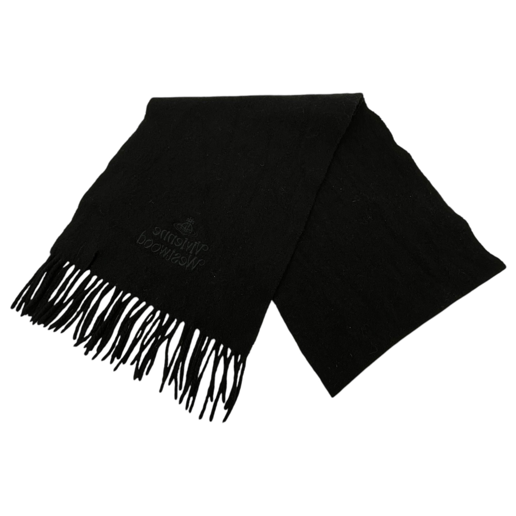 Vivienne Westwood(ヴィヴィアンウエストウッド) Orb logo embroidered wool scarf オーブ ロゴ 刺繍 ウール マフラー ブラック