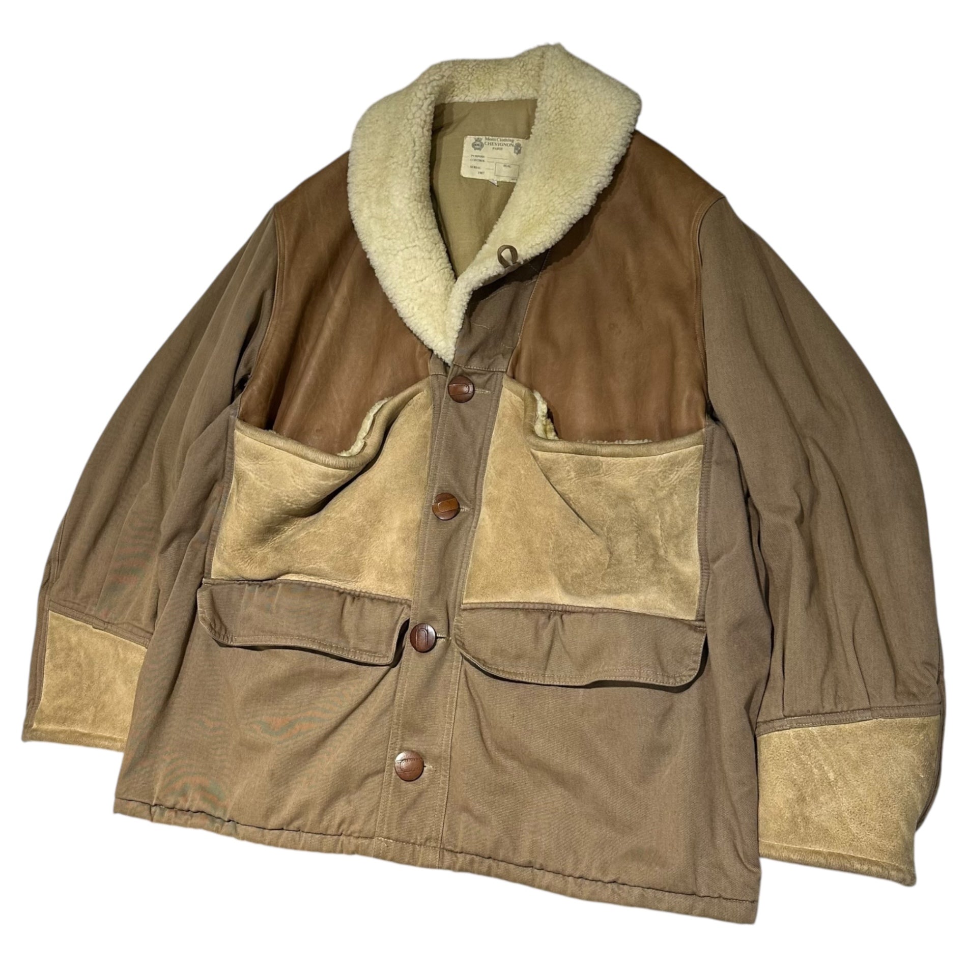 CHEVIGNON(シェビニオン) 80's FRANCE MADE VINTAGE SHEARLING JACKET ヴィンテージ シアーリング ジャケット XL ブラウン×ベージュ 80年代 1987年製 フランス製 ムートン レザー