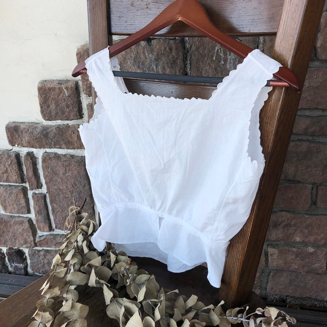 Euro Vintage(ヨーロッパヴィンテージ) Stem_フレンチノースリーブブラウス 表記なし(Mサイズ程度) ホワイト