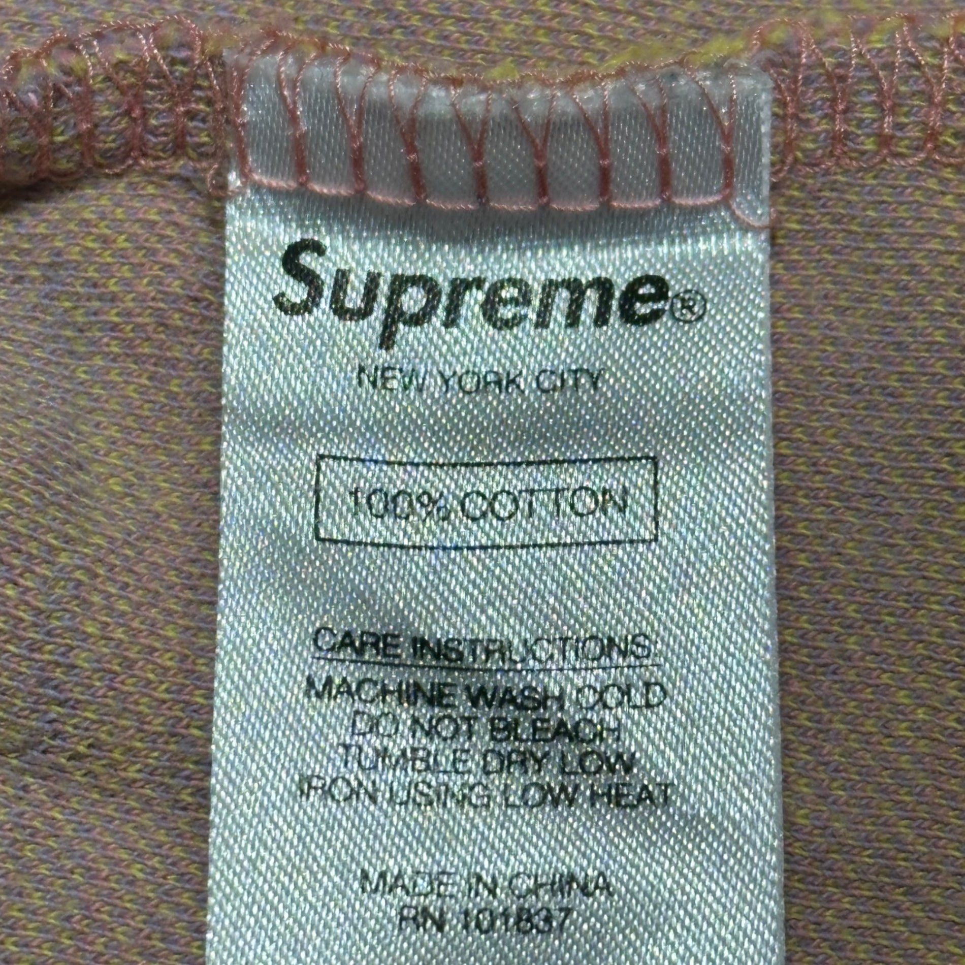SUPREME(シュプリーム) 19SS Text Stripe Jacquard S/S Top テキスト ボーダー ジャガード Tシャツ L イエロー×ピンク×パープル
