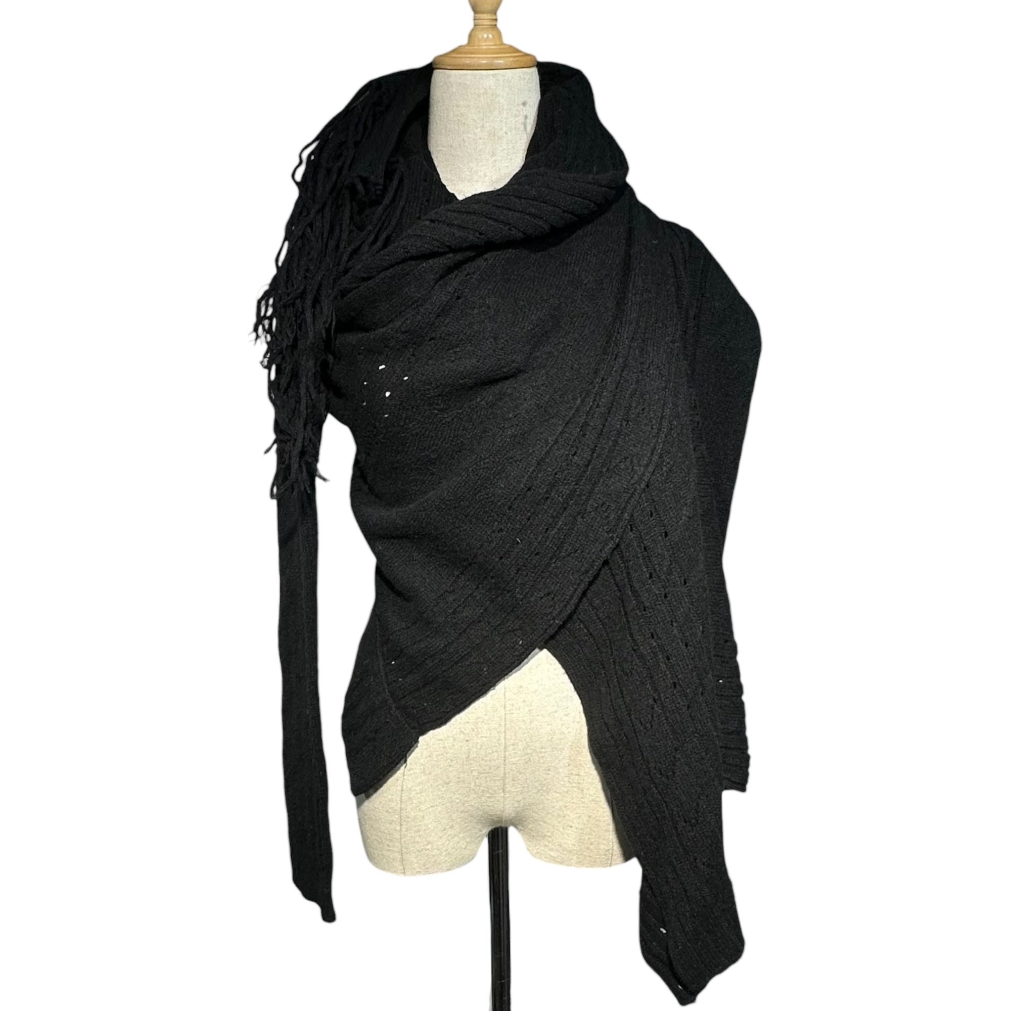 Y's(ワイズ) Knit cape wrap cardigan ニット ケープ 巻き カーディガン マフラー YU-K31-270 3(L程度) ブラック×グリーン