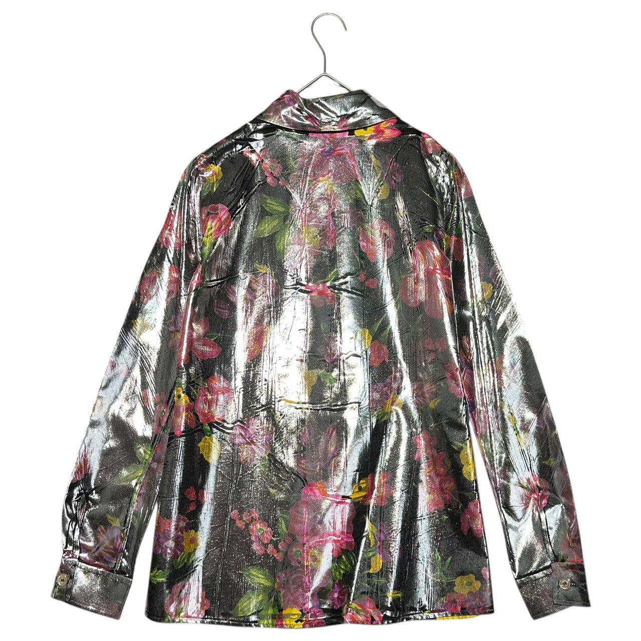 GUCCI(グッチ) 18SS All-over silk floral laminated long sleeve shirt シルク総花柄 ラミネート加工 長袖シャツ WJ0 506489 36(S程度) シルバー×ピンク アレッサンドロ・ミケーレ氏デザイン期
