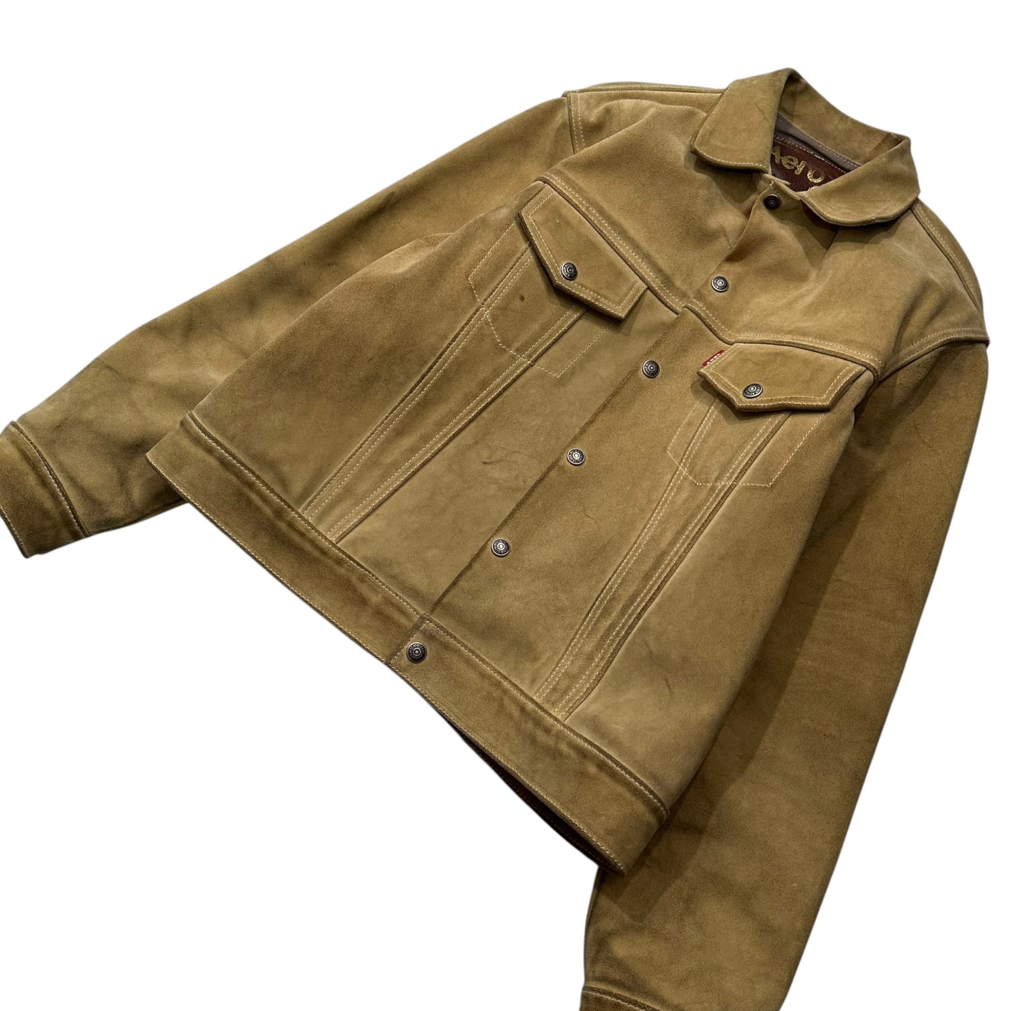 AEROLEATHER(エアロレザー) Suede Leather Tracker Jacket スウェード レザー トラッカー ジャケット 42(XL程度) ベージュ