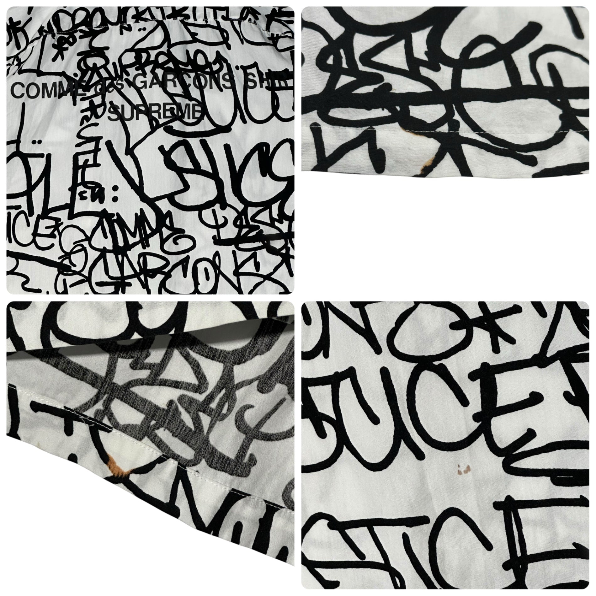 Supreme×COMME des GARCONS SHIRT(シュプリーム×コムデギャルソンシャツ) 18AW Graphic S/S Shirt コムデギャルソンシャツ グラフィック ジップアップ 半袖 シャツ S1FW18 L ホワイト×ブラック 18FW コラボアイテム