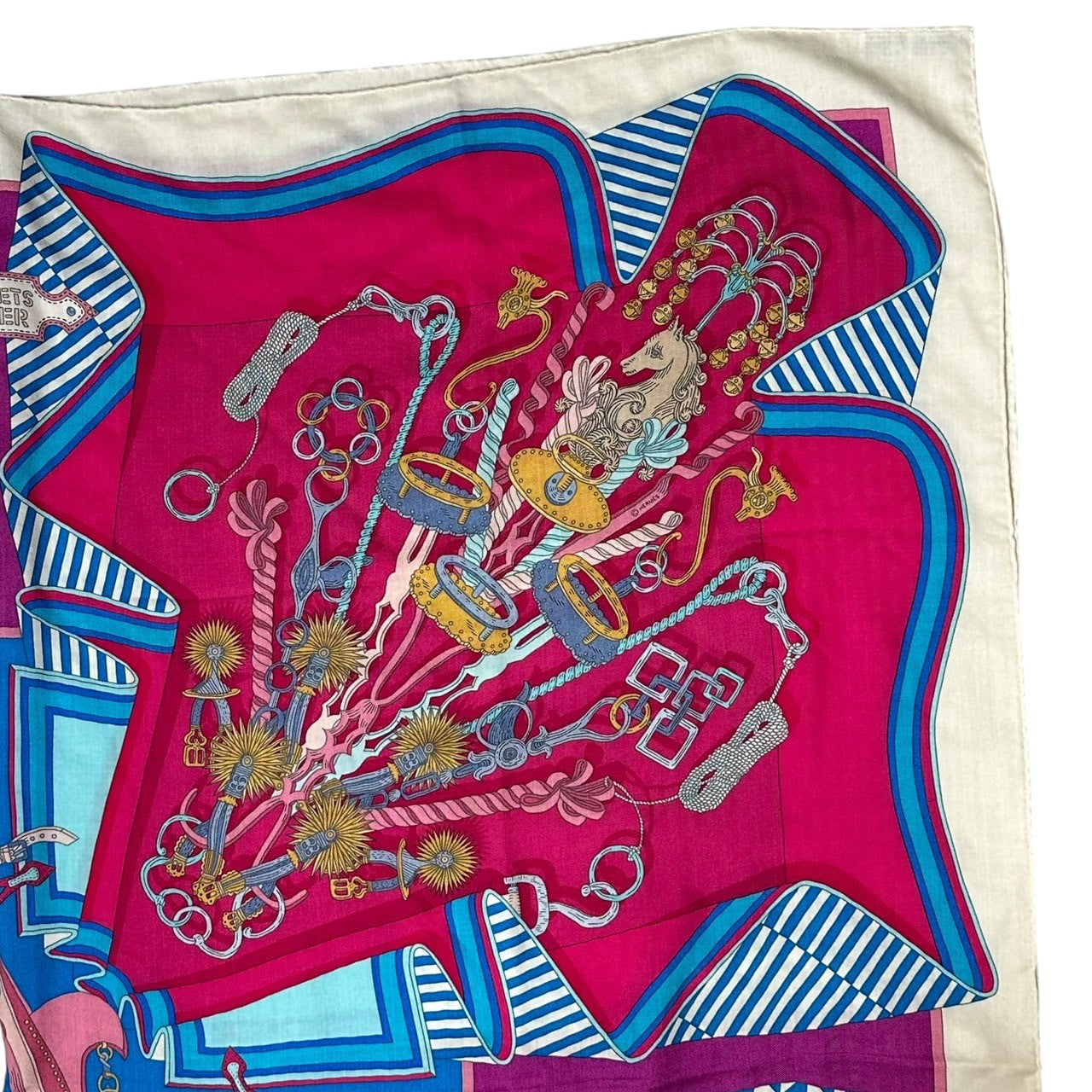 HERMES(エルメス) ”BOUQUETS SELLIER” Carre 140 ”鞍職人の花束” カレ 140 ピンク×ブルー カシミア シルク 大判 ストール スカーフ