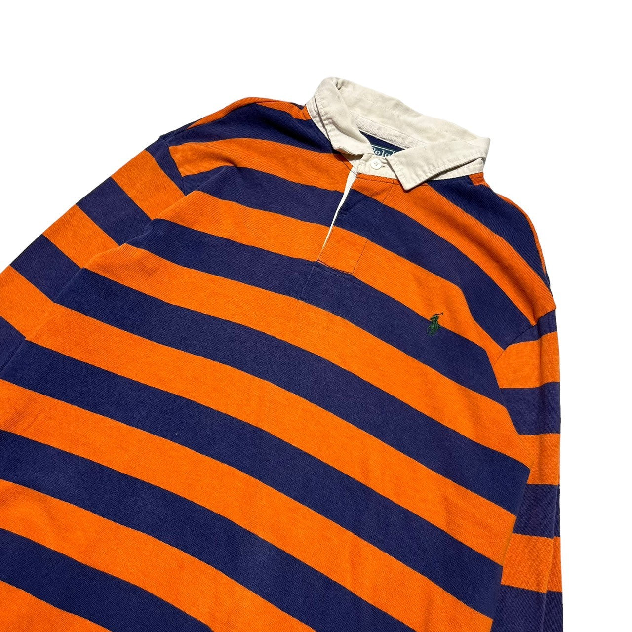 POLO RALPH LAUREN(ポロラルフローレン) 90's border rugby shirt ボーダ- ラガーシャツ 90年代 B-BOY XXL オレンジ×ネイビー