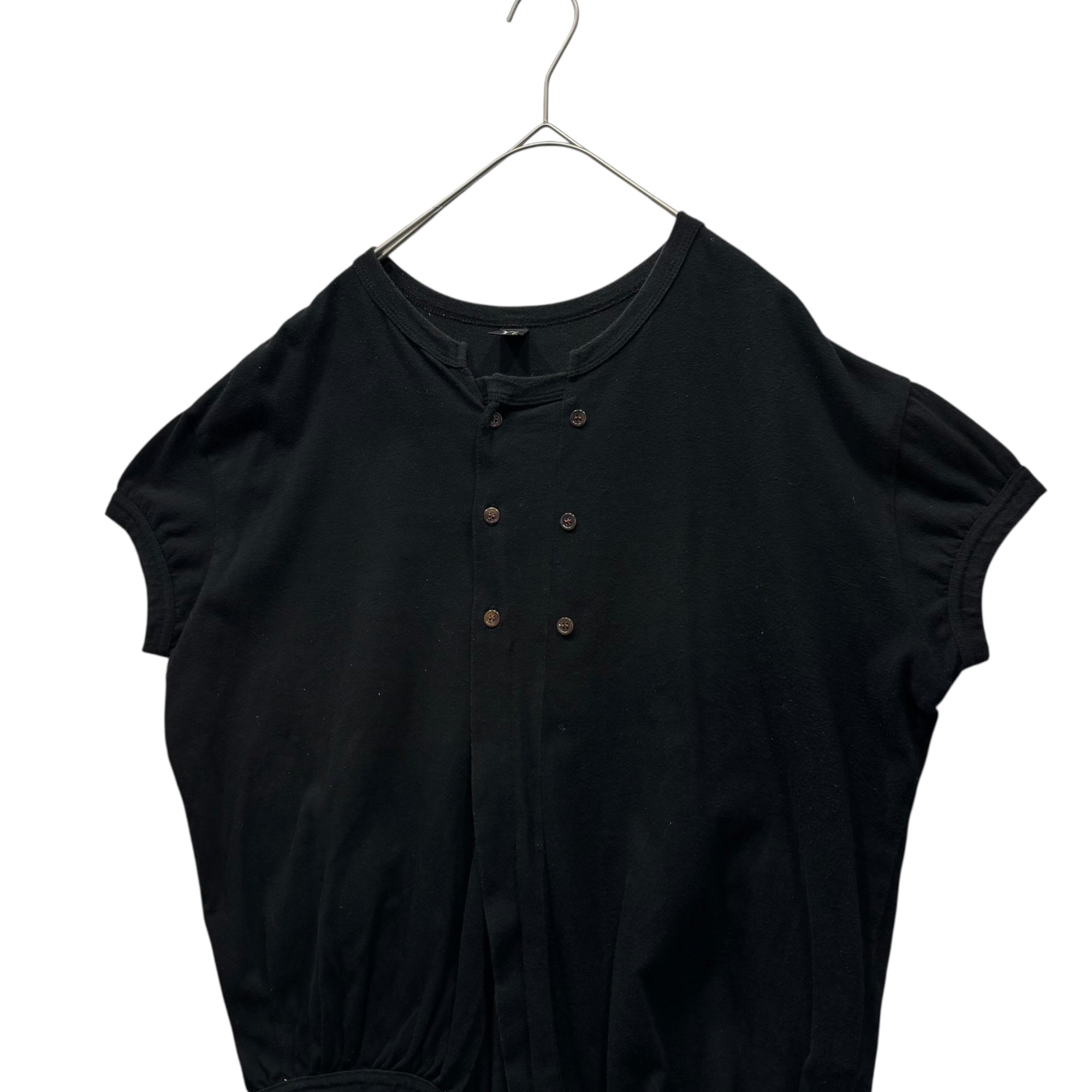 Y's(ワイズ) Double-Button Super Short Sleeve Pullover Knit Top 2連 ボタン スーパー ショートスリーブ プルオーバー カットソー YN-T85-074 2(M程度) ブラック 男性着用可能