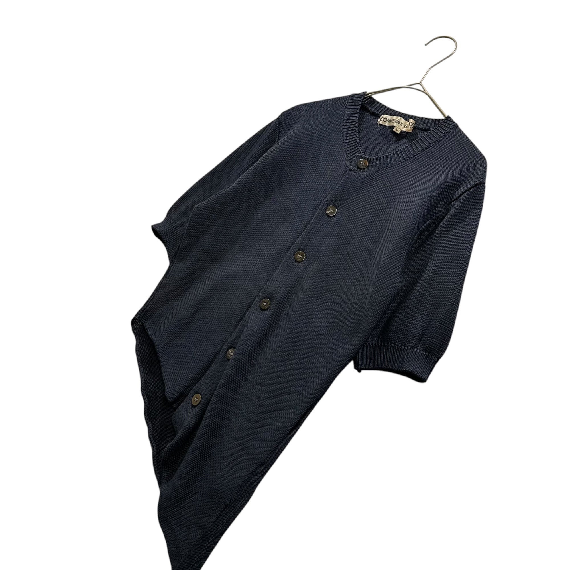 COMME des GARCONS(コムデギャルソン) 1980's Asymmetrical Silk-Button S/S Cardigan 80年代 アシンメトリー シルク ボタン 半袖 カーディガン GN-11008M M ネイビー AD表記無 80s シルク100% アーカイブ