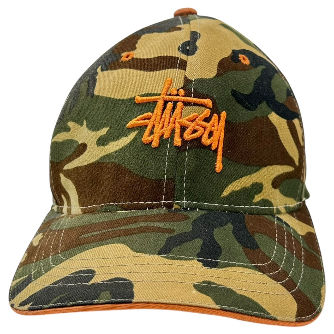STUSSY(ステューシー) 90's Camouflage Cap 90年代 カモフラ キャップ L-XL ベージュ×カーキ×オレンジ STUSSY hats 90年代~
