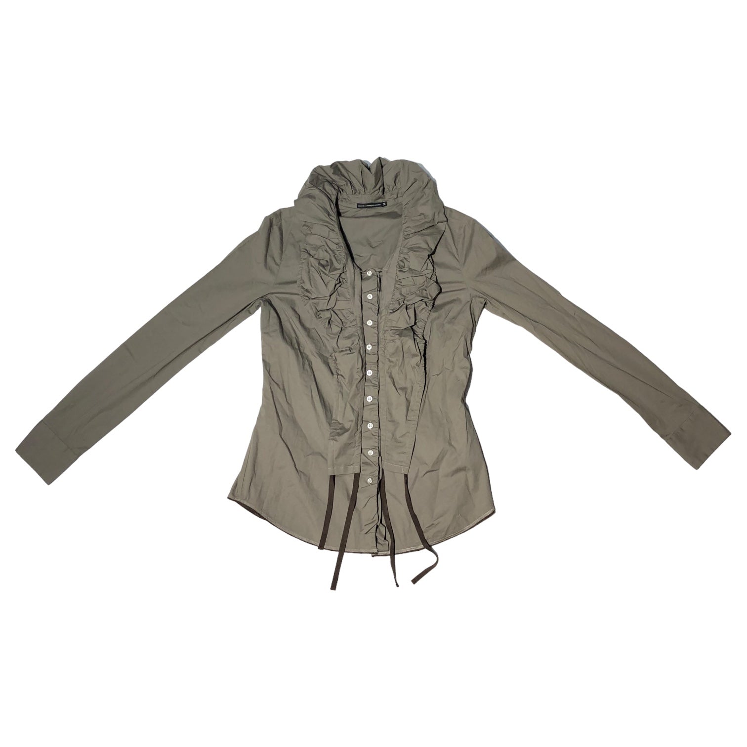 MARITHE FRANCOIS GIRBAUD(マリテフランソワジルボー) 00's gathered long collar blouse ギャザー ロングカラー ブラウス F7-5279 M グレー Y2K 長袖 シャツ ジャケット
