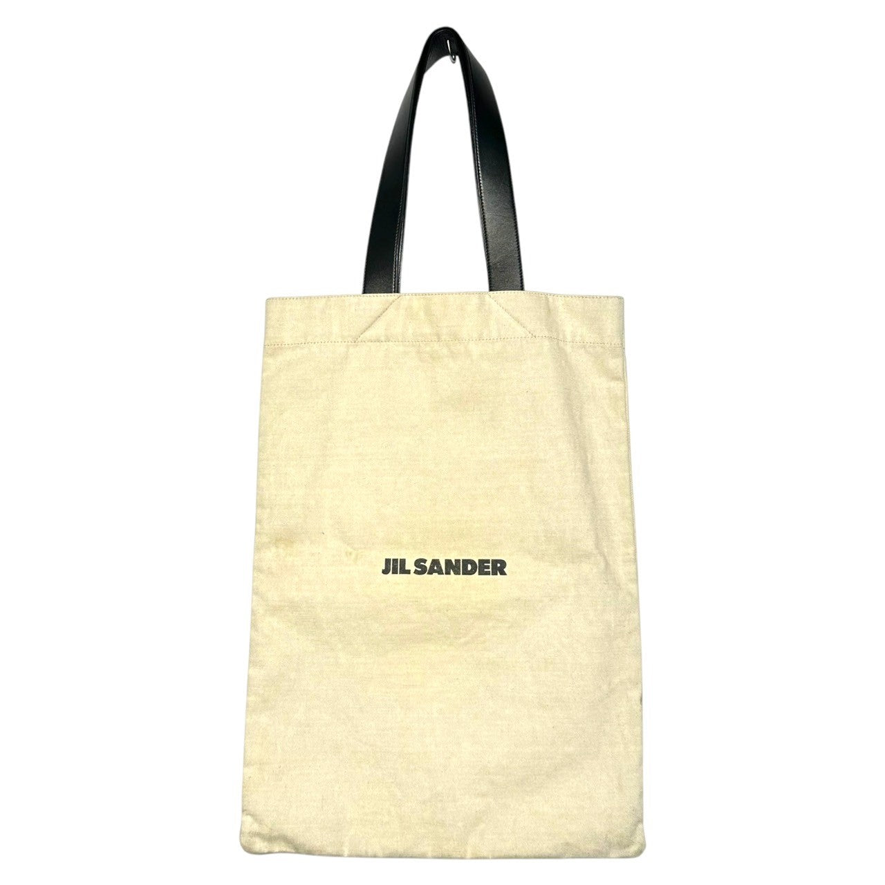 JIL SANDER(ジルサンダー) Logo flat tote bag ロゴ フラット トート バッグ レザーハンドル ナチュラル×ブラック キャンバス