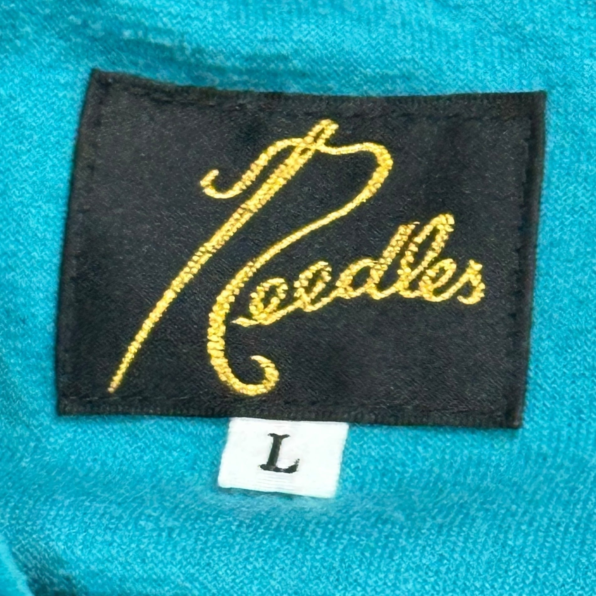 NEEDLES(ニードルズ) 24SS TRACK HOODY - C/Pe Velour トラック フーディー ベロア 0T234 L ターコイズブルー×イエロー プルオーバー パーカー ロゴ turquoise