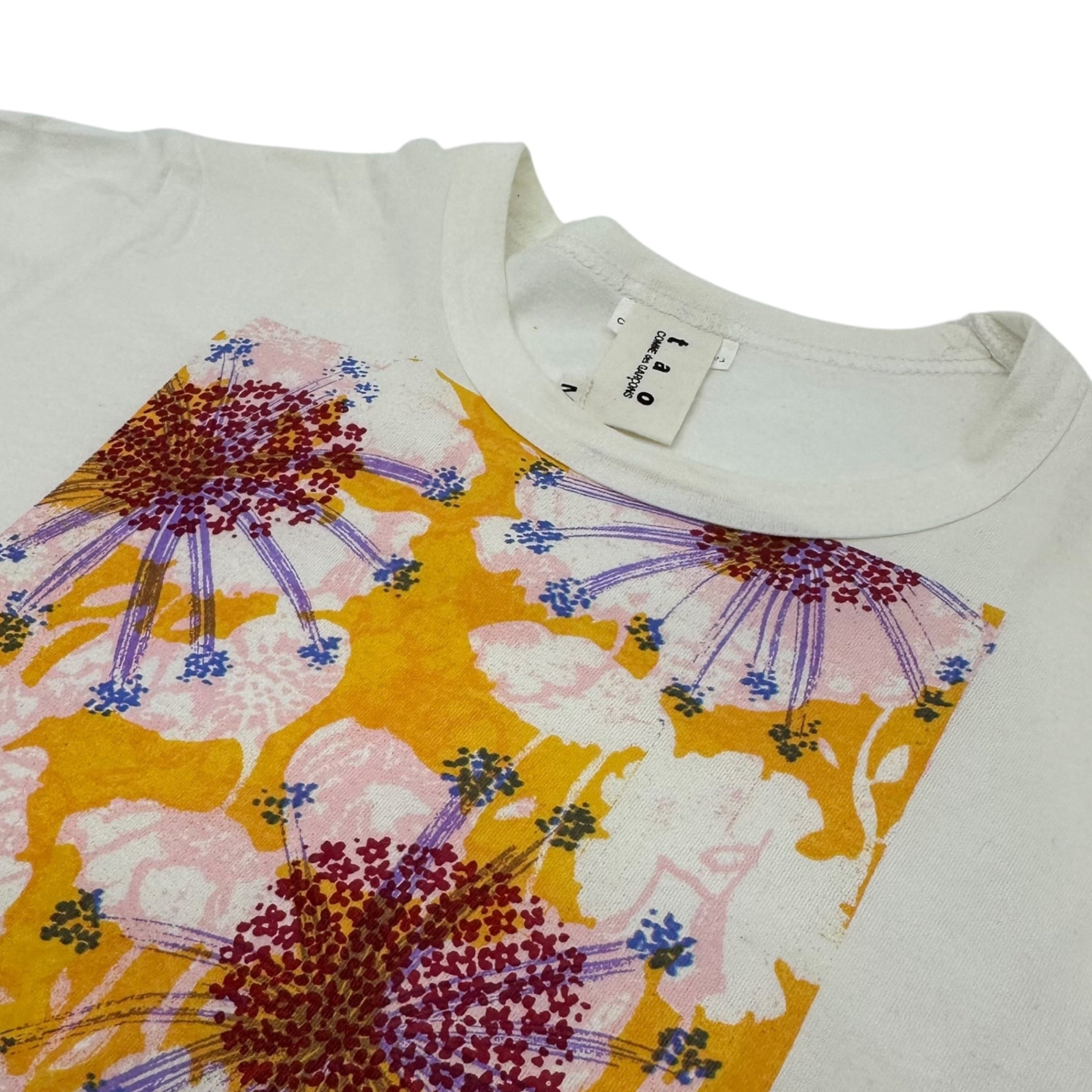 TAO COMME des GARCONS(タオコムデギャルソン) 09SS Flower Print Crew Neck T-Shirt フラワープリント クルーネック Tシャツ 3C-T022 M ホワイト×オレンジ AD2008