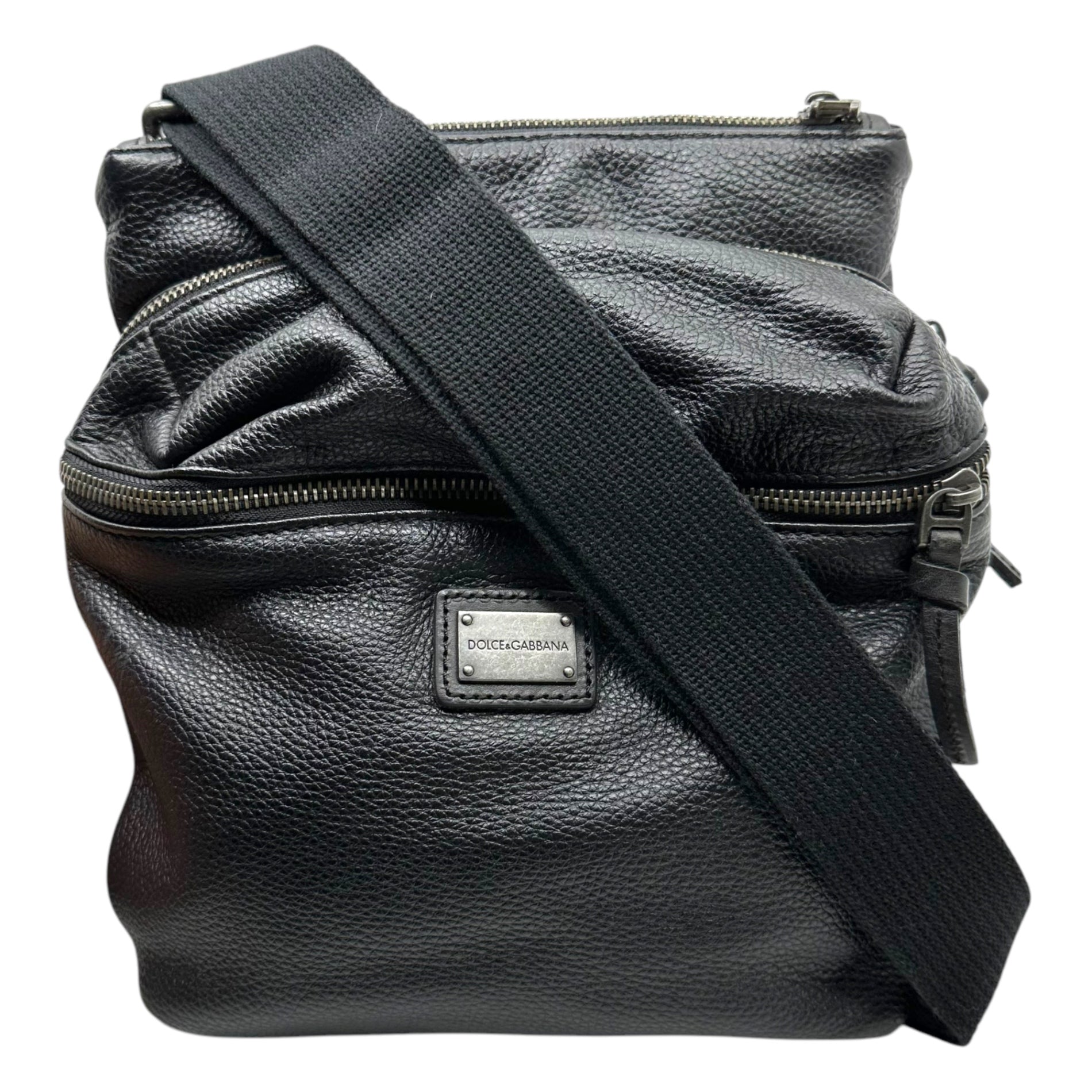 DOLCE&GABBANA(ドルチェ&ガッバーナドルガバ) Grained leather 3-zip shoulder bag シボ革 レザー 3ジップ ショルダー バッグ ブラック サコッシュ