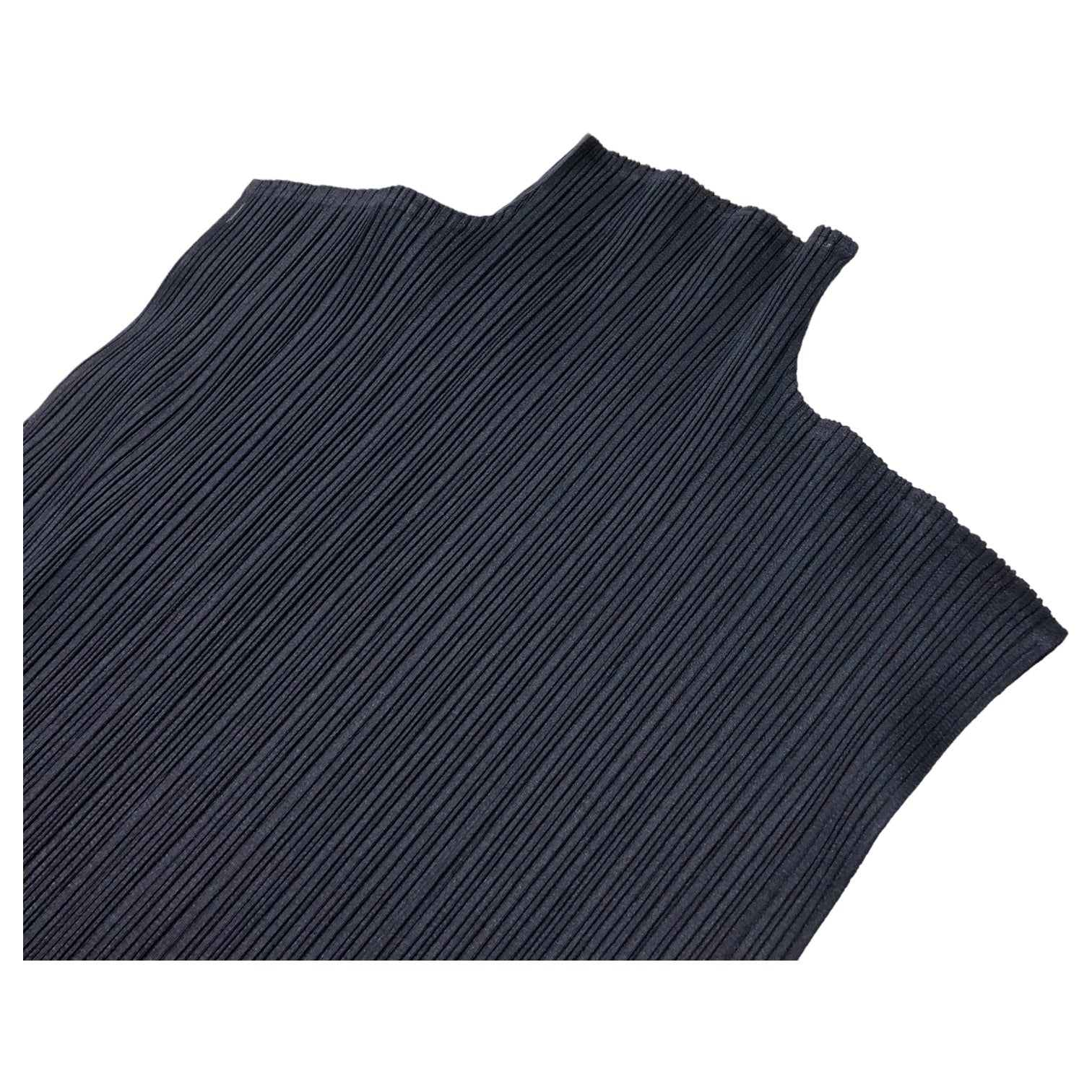 PLEATS PLEASE(プリーツプリーズ) 00AW Sleeveless pleated high neck cut and sew ノースリーブ プリーツ ハイネック カットソー PP04-JK603 3(L程度) ネイビー ブラウス ISSEY MIYAKE
