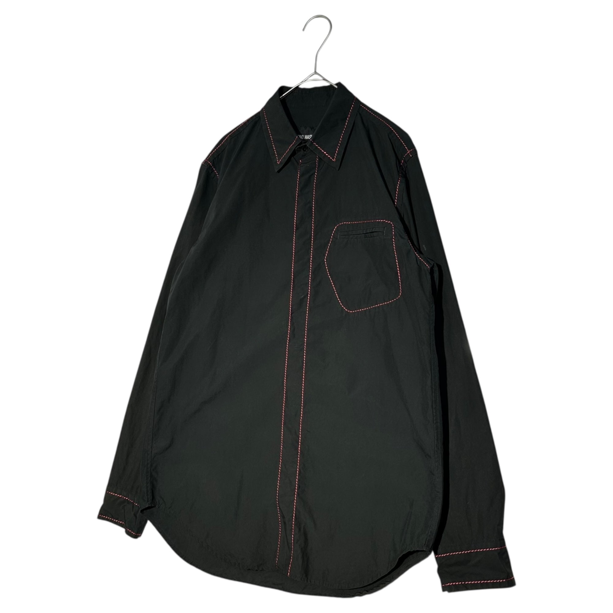 YUKI HASHIMOTO(ユウキハシモト) 21SS CONTRAST STICH SHIRTS コントラスト ステッチ チェック シャツ 211-01-0104 46(S) ブラック×レッド