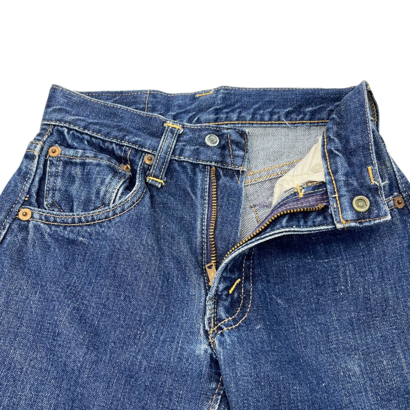 Levi's(リーバイス) 60's BIG E 302 KIDS DENIM PANTS キッズ デニム パンツ 302-0117 6 W23 L22 インディゴ 60年代 ヴィンテージ スングルステッチ 赤耳 SCOVILL ジップ USA製