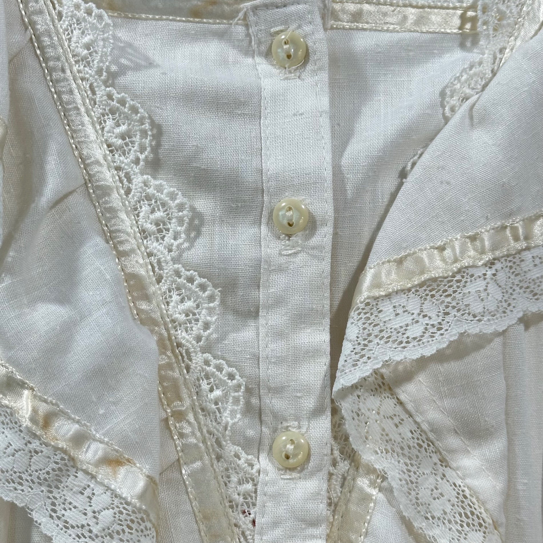 GUNNE SAX(ガニーサックス) 70's ribbon and lace long onepiece ふんわりギャザーとレースの長袖ワンピース Mサイズ程度 ホワイト