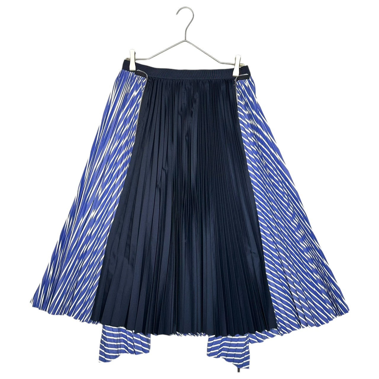 sacai(サカイ) 20SS Cotton Poplin Zipper Skirt コットン ポプリン ジップ スカート SCW-057 3 ブルー×ネイビー ストライプ プリーツ