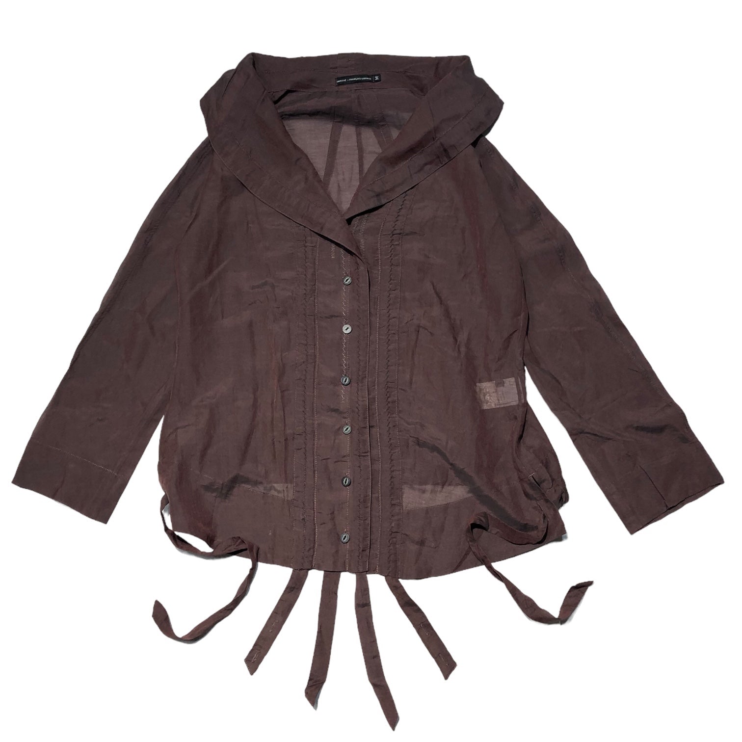 MARITHE FRANCOIS GIRBAUD(マリテフランソワジルボー) 00's gimmick sheer blouse ギミック シアー ブラウス F5-5345 M ブラウン Y2K シースルー シャツ 長袖