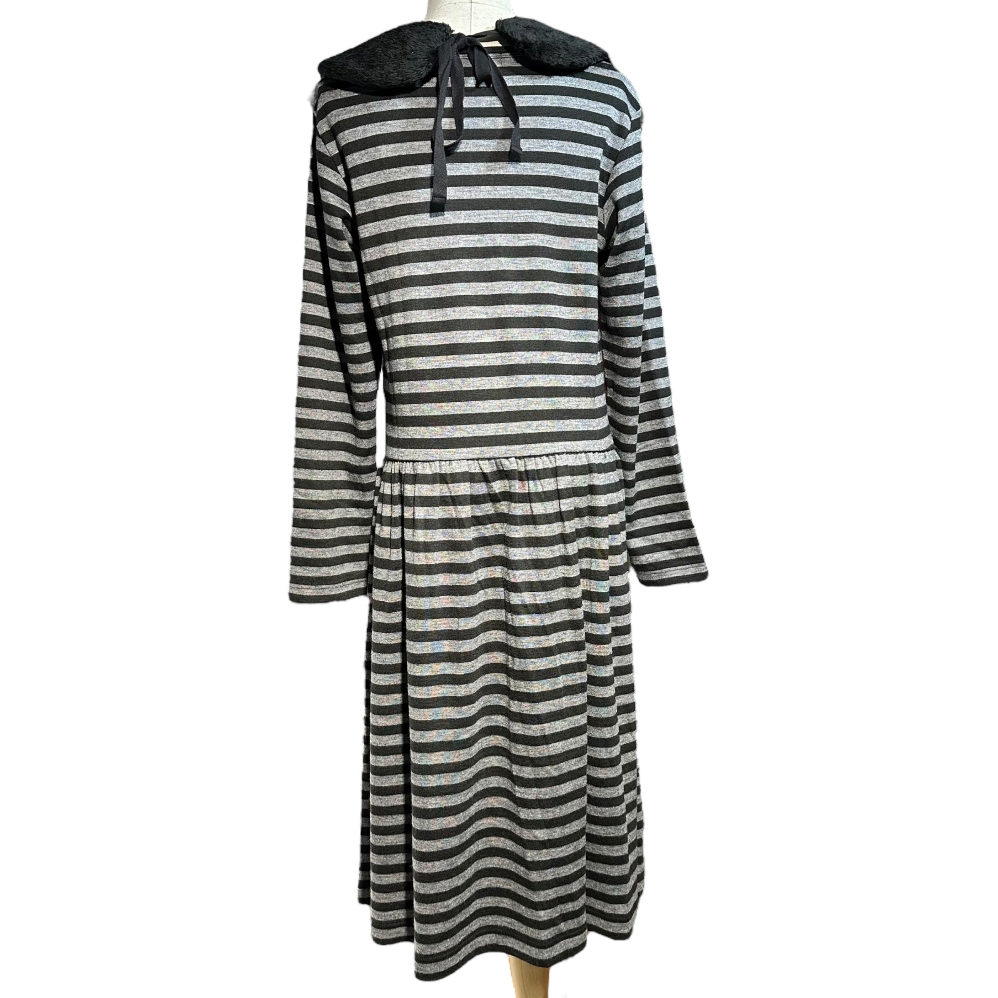 tricot COMME des GARCONS(トリココムデギャルソン) 10AW Long-sleeved striped dress with detachable collar つけ襟付属 長袖 ボーダー ワンピース TF-T055 M グレー×ブラック AD2010