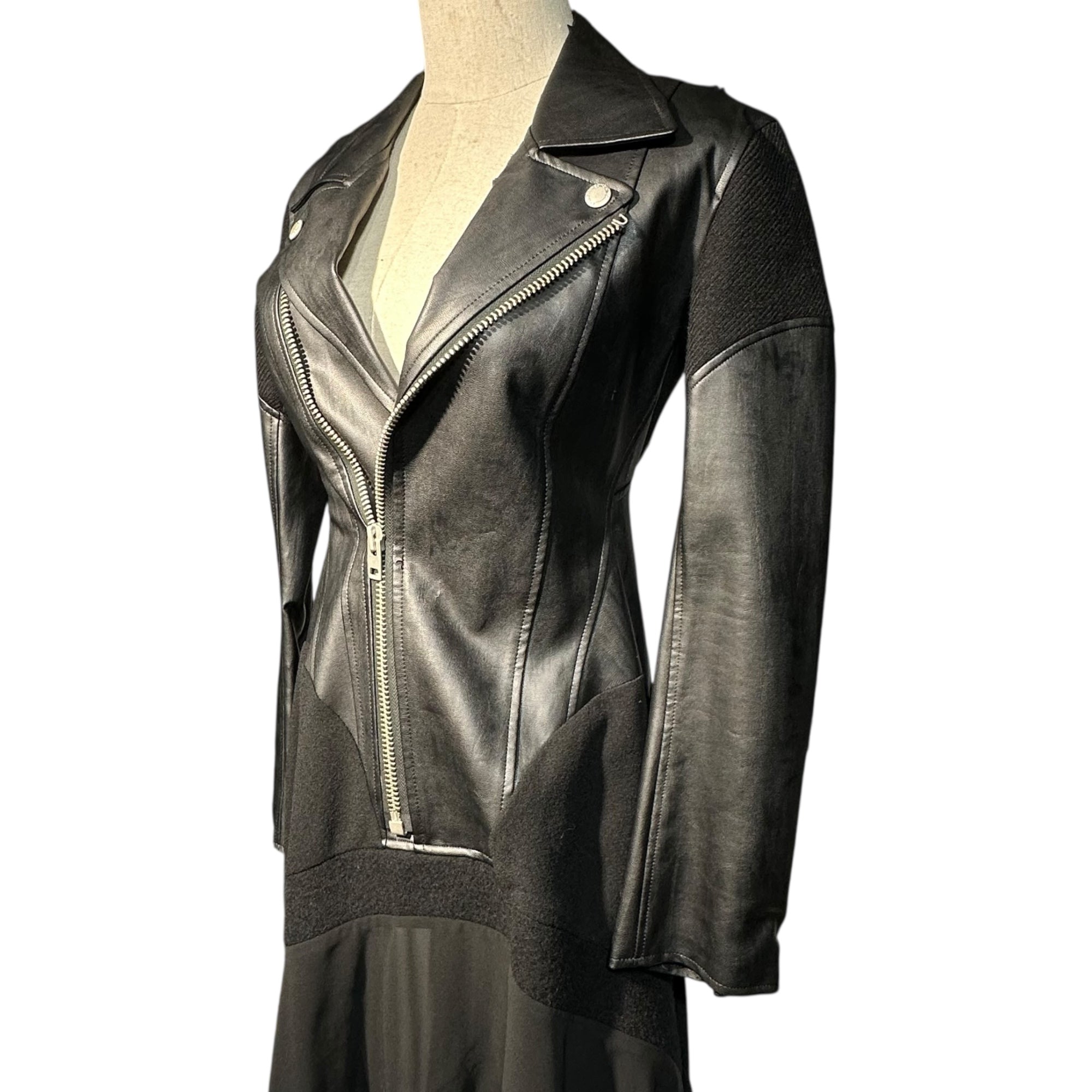 COMME des GARCONS JUNYA WATANABE(コムデギャルソンジュンヤワタナベ) 13AW Faux Leather Layered Double Rider Dress フェイクレザー レイヤード ダブル ライダース ワンピース JL-O003 XS ブラック AD2013