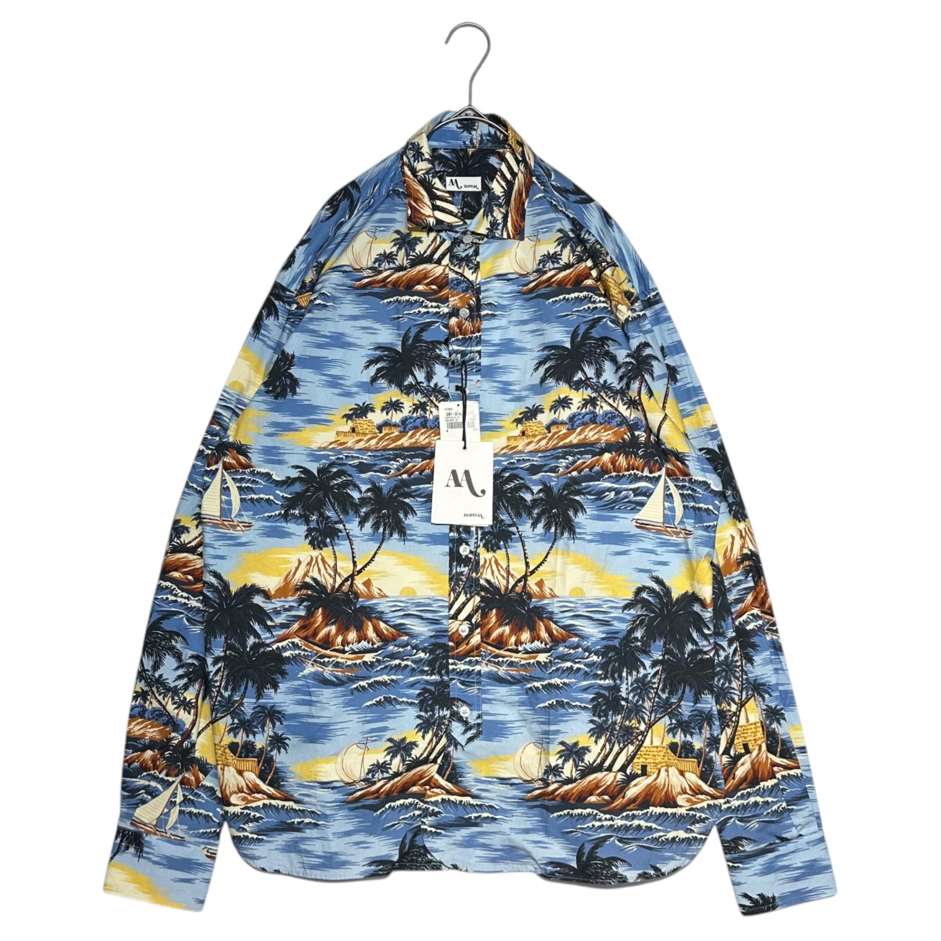 DOPPIAA(ドッピアアー) AZZURRO E BLU MARINE SHIRT ビーチ プリント 長袖 シャツ 241-31403-690 45 ブルー 参考定価41800円