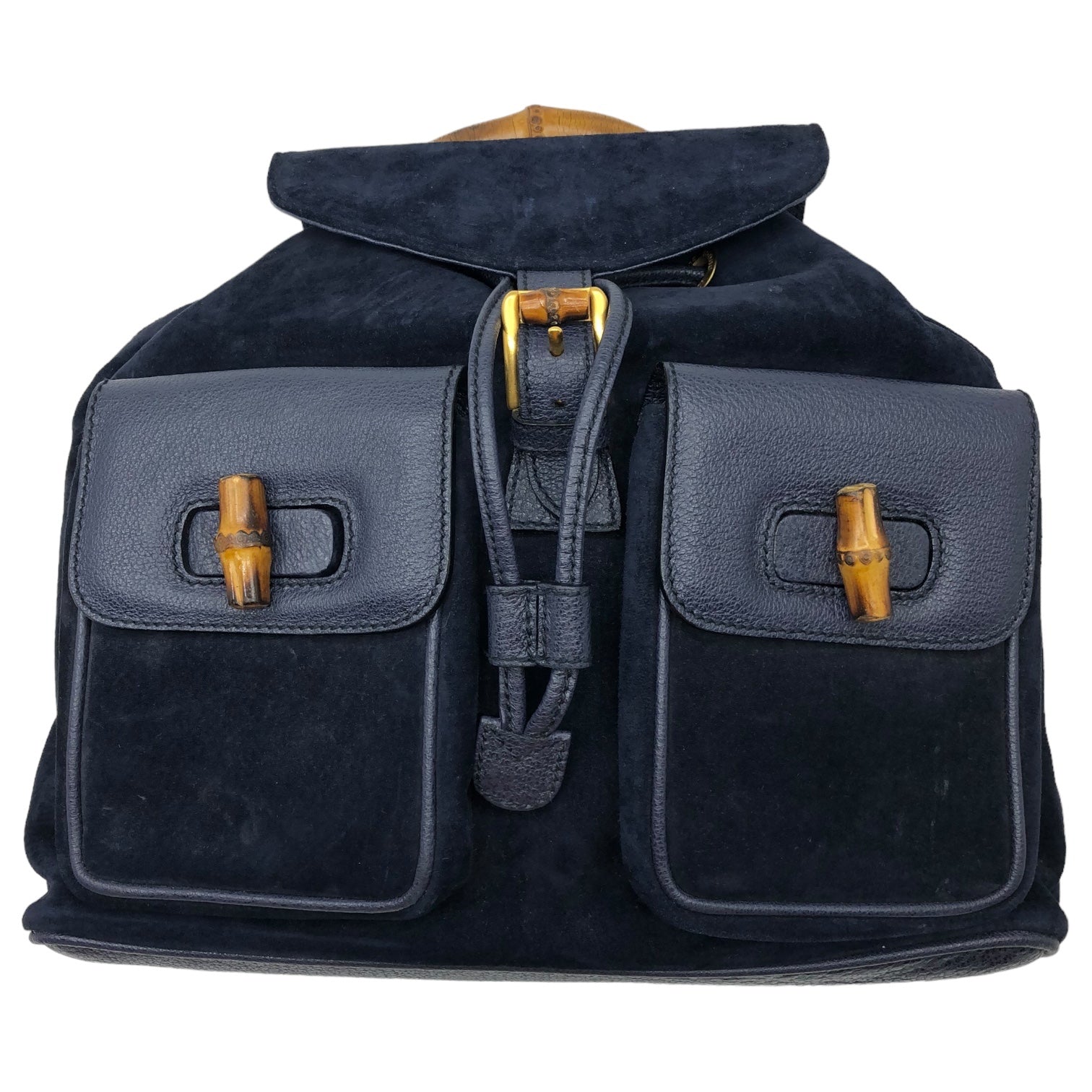 GUCCI(グッチ) vintage suede leather bamboo backpack ヴィンテージ スウェード レザー バンブー リュック 003 1998 0016 ネイビー バックパック 竹 鞄 バッグ