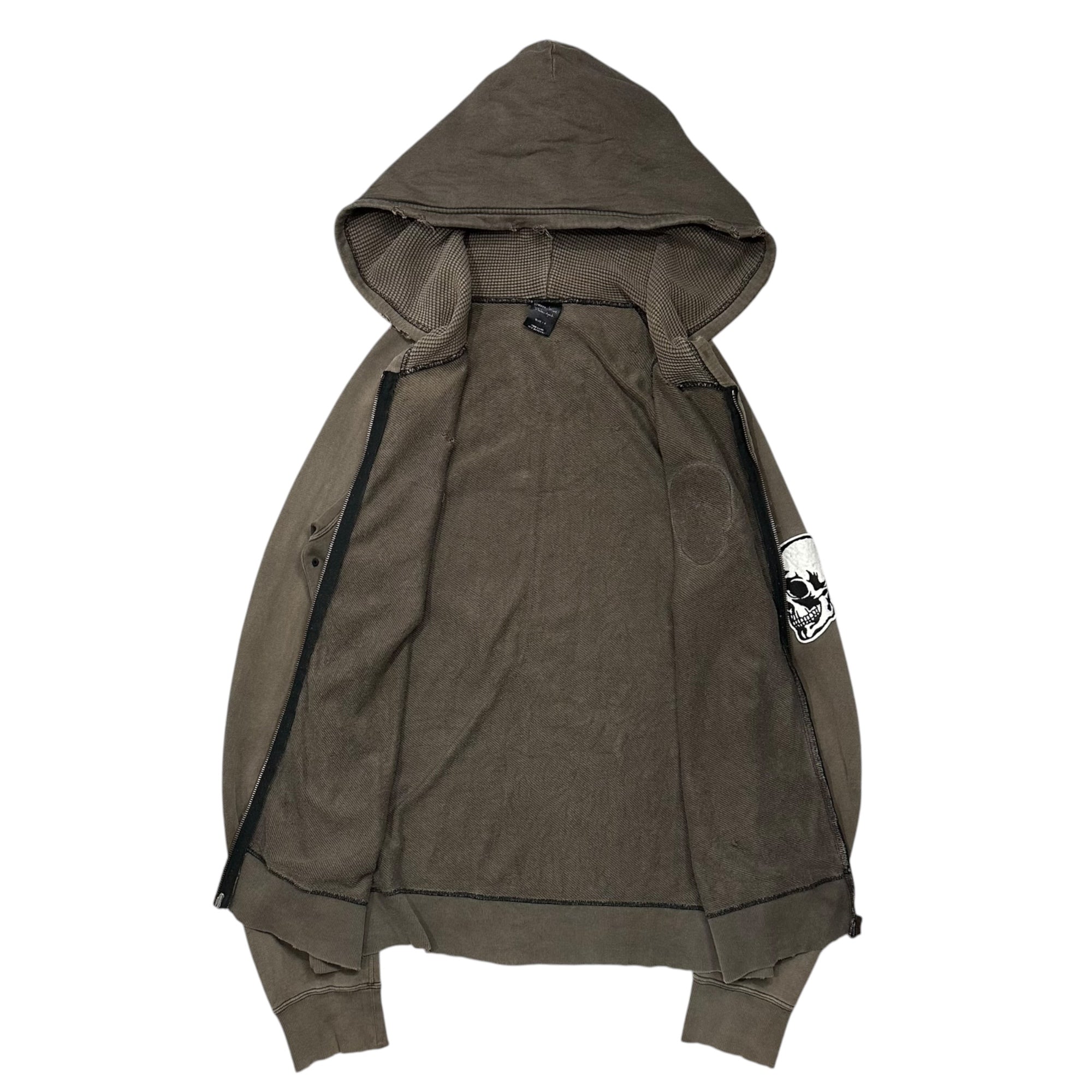 NUMBER (N)INE(ナンバーナイン) 2004SS "DREAM BABY DREAM" ドリーム期 Skull Patch Zip-Up Hoodie スカル パッチ ジップ パーカー 2 ブラウン 00's ダメージ加工