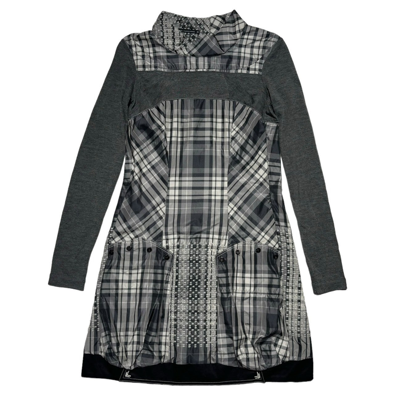 MARITHE FRANCOIS GIRBAUD(マリテフランソワジルボー) 00's Different material docking flare dress 異素材 ドッキング フレア ワンピース F7-9060 S グレー×ブラック Y2K 長袖