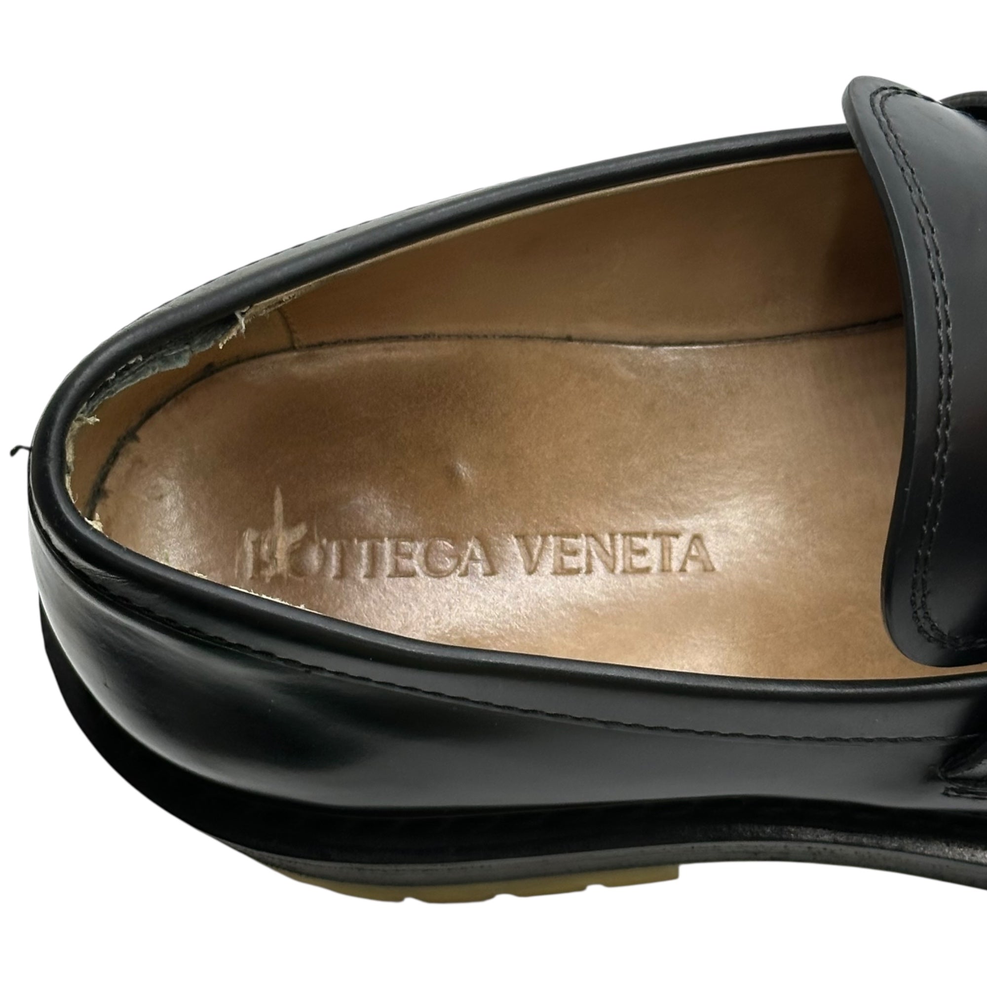 BOTTEGA VENETA(ボッテガヴェネタ) LEATHER TASSEL LOAFERS レザー タッセル ローファー 41(26cm程度) ブラック 厚底 プラットフォーム