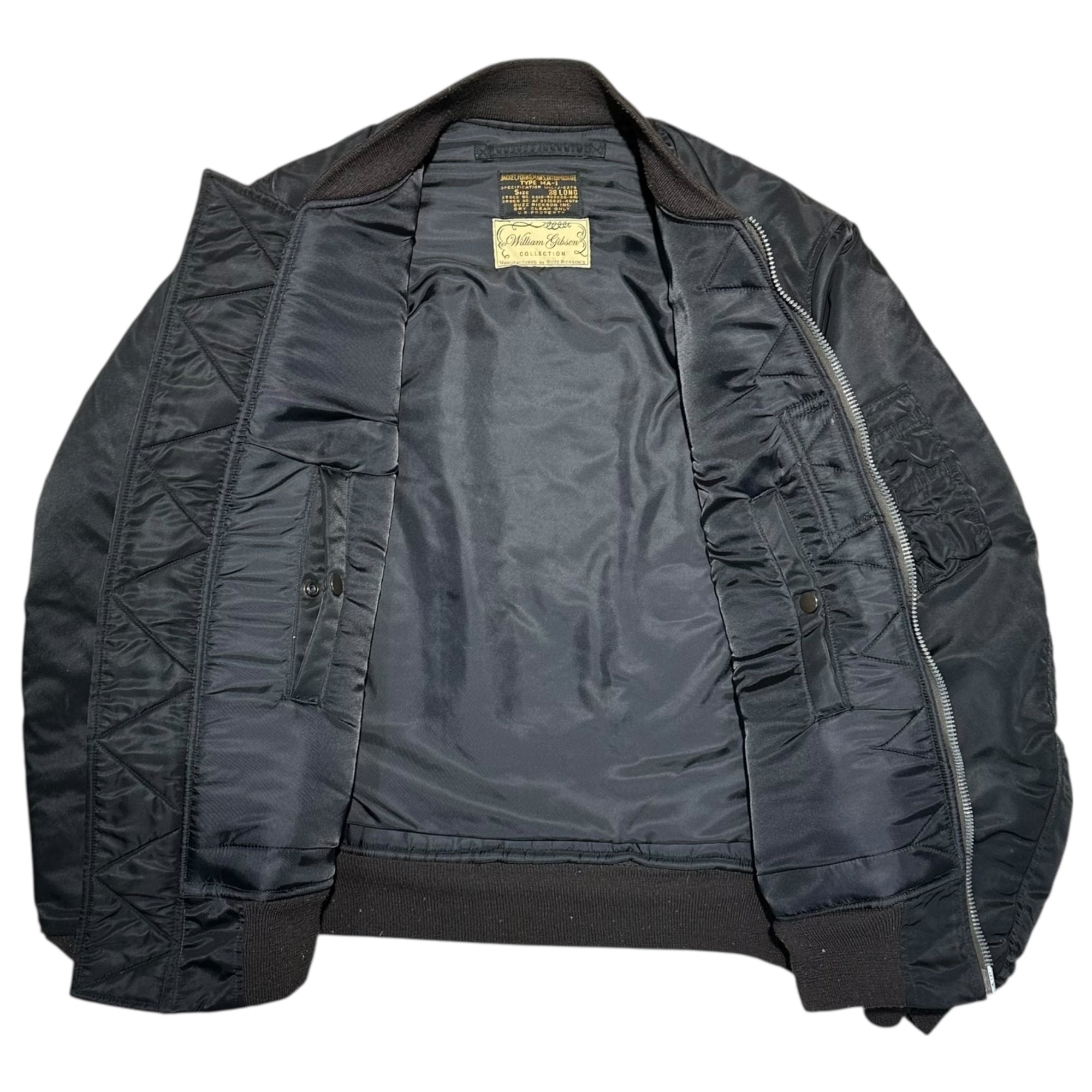 BUZZ RICKSON’S(バズリクソンズ) William Gibson Collection Military Bomber MA-1 Jacket ウィリアムギブソンコレクション ミリタリー ボンバー MA-1 ジャケット 8310-485900-441 38LONG ブラック