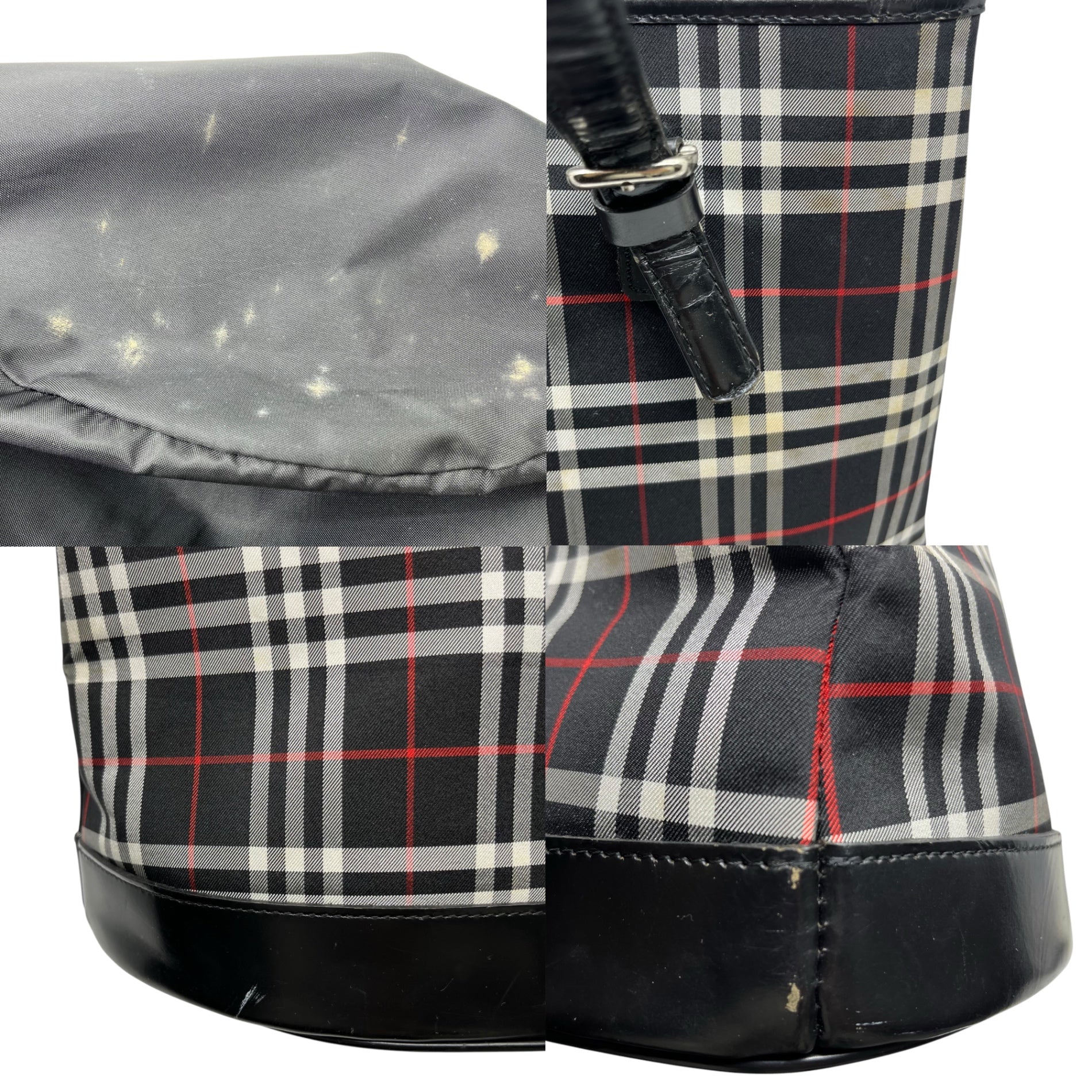 BURBERRY BLUE LABEL(バーバリーブルーレーベル) バーバリーチェック レザー ハンドバッグ BT601-474 ブラック トート