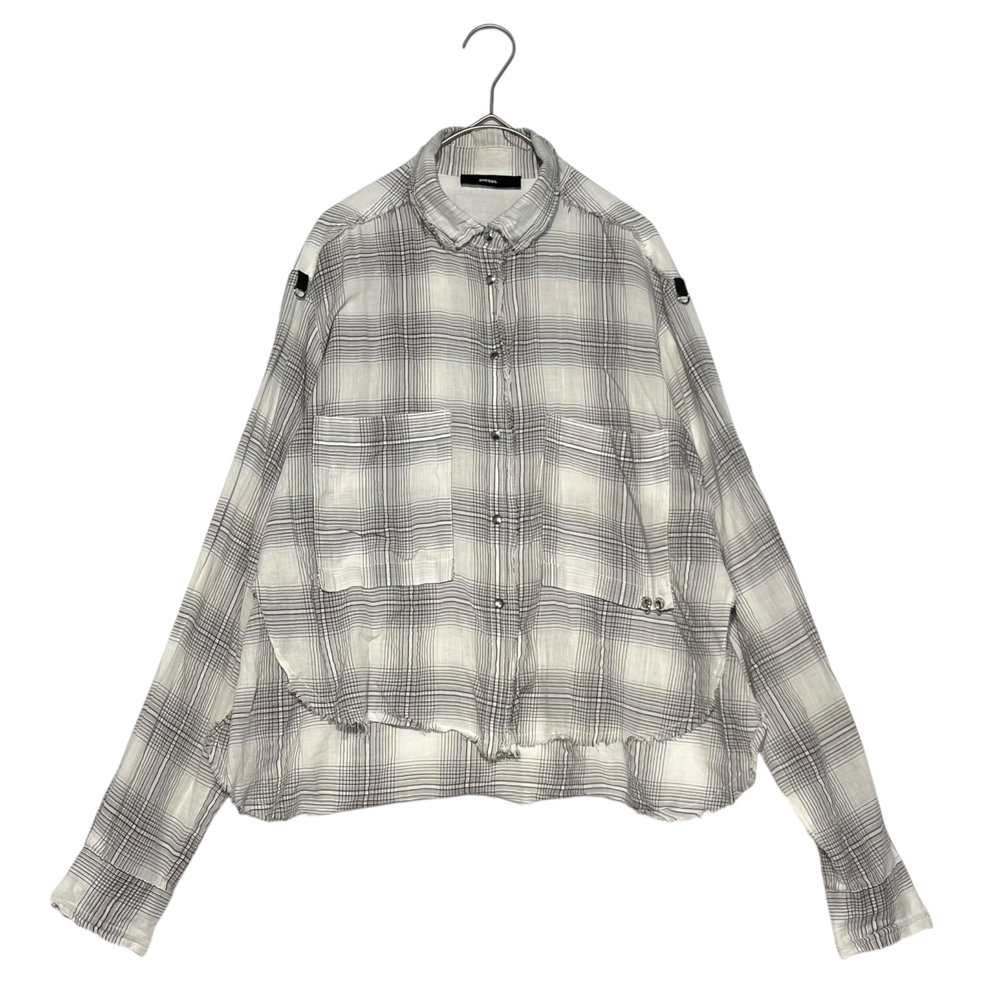 DIESEL(ディーゼル) Wire color check bondage shirt 襟 ワイヤー チェック ボンテージ シャツ XS ホワイト×ブラック