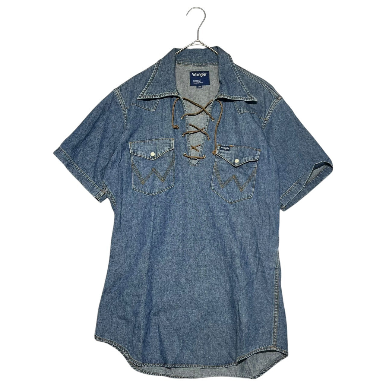 WRANGLER(ラングラー) 90~00's Lace-up short sleeve denim western shirt レースアップ 半袖 デニム ウエスタン シャツ M5236-28 L インディゴ ヴイエフジャパンタグ 短期間生産品