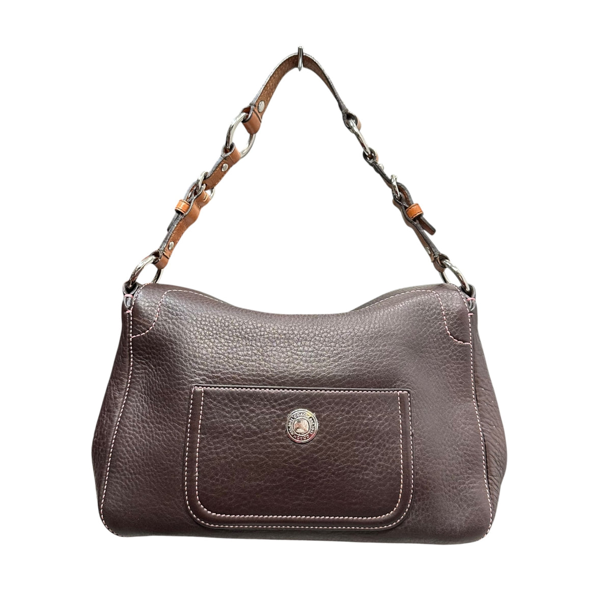 COACH(コーチ) leather hobo bag レザー ホーボー バッグ 8A38 ブラウン×ピンク ターンロック