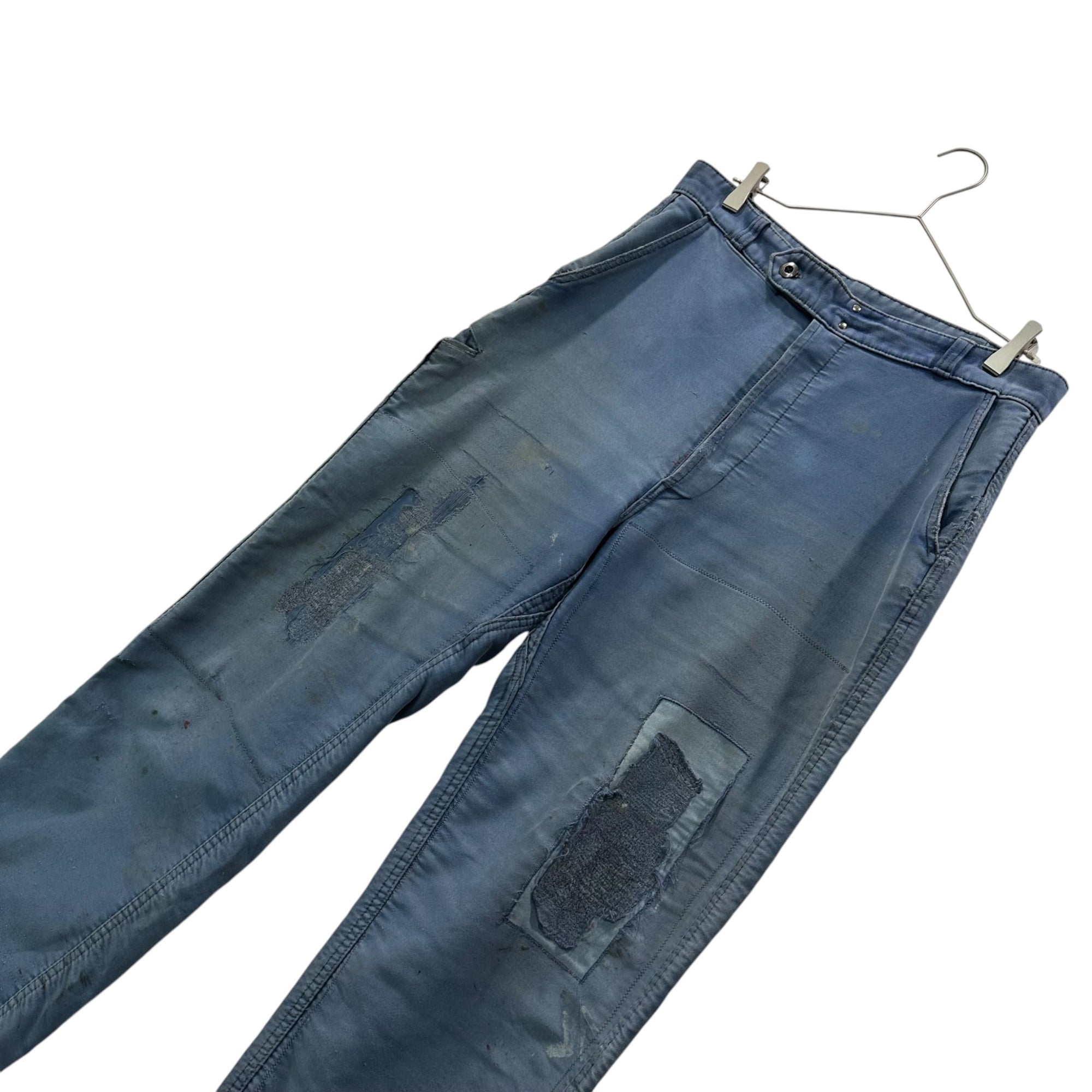 Adolphe Lafont(アドルフラフォン) 50's~60's Moleskin Work Pants モールスキン ワーク パンツ 約W33 ライトブルー ヴィンテージ メタルボタン BORO ボロ フレンチ