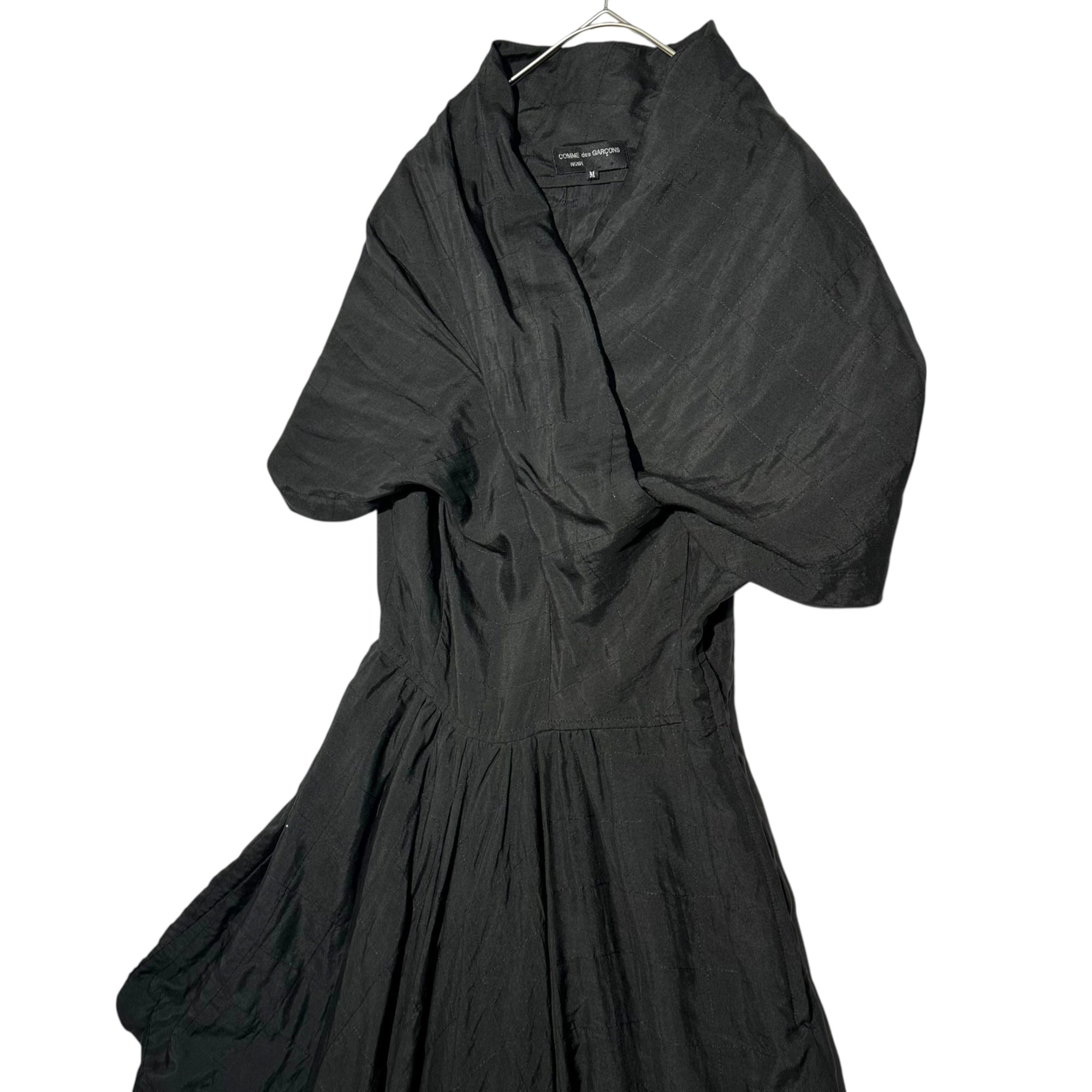 COMME des GARCONS NOIR(コムデギャルソンノアール) 80's Silk Quilted Stitch Cape Asymmetrical Dress シルク キルティング ステッチ ケープ アシンメトリー ワンピース AO-05009 M ブラック AD表記無し 80年代 アーカイブ