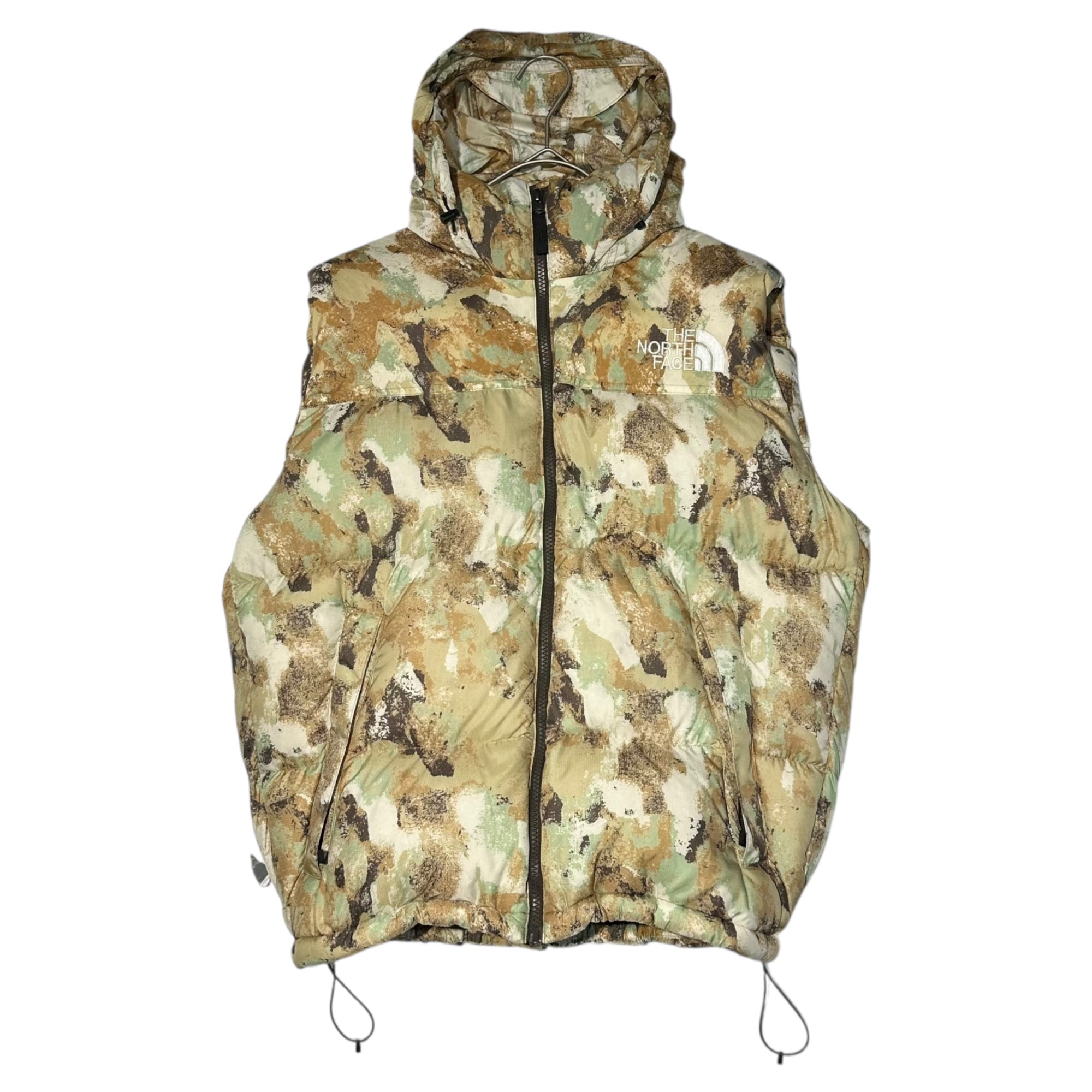 THE NORTH FACE(ノースフェイス) NV NUPTSE VEST ノベルティー ヌプシ ダウンベスト 総柄 ジップアップ ND92339 M ベージュ×グリーン