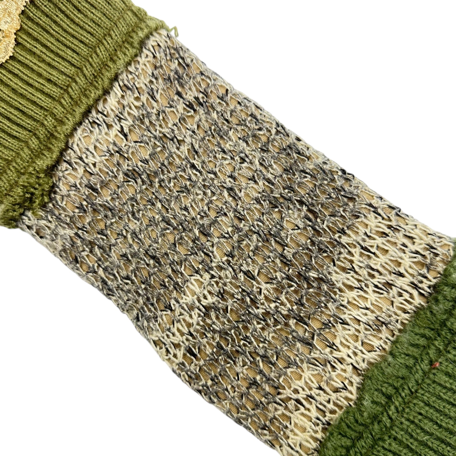 RehersalL(リハーズオール) Vintage lace-decorated scarf 古着リメイク レース 装飾 マフラー カーキ×アイボリー