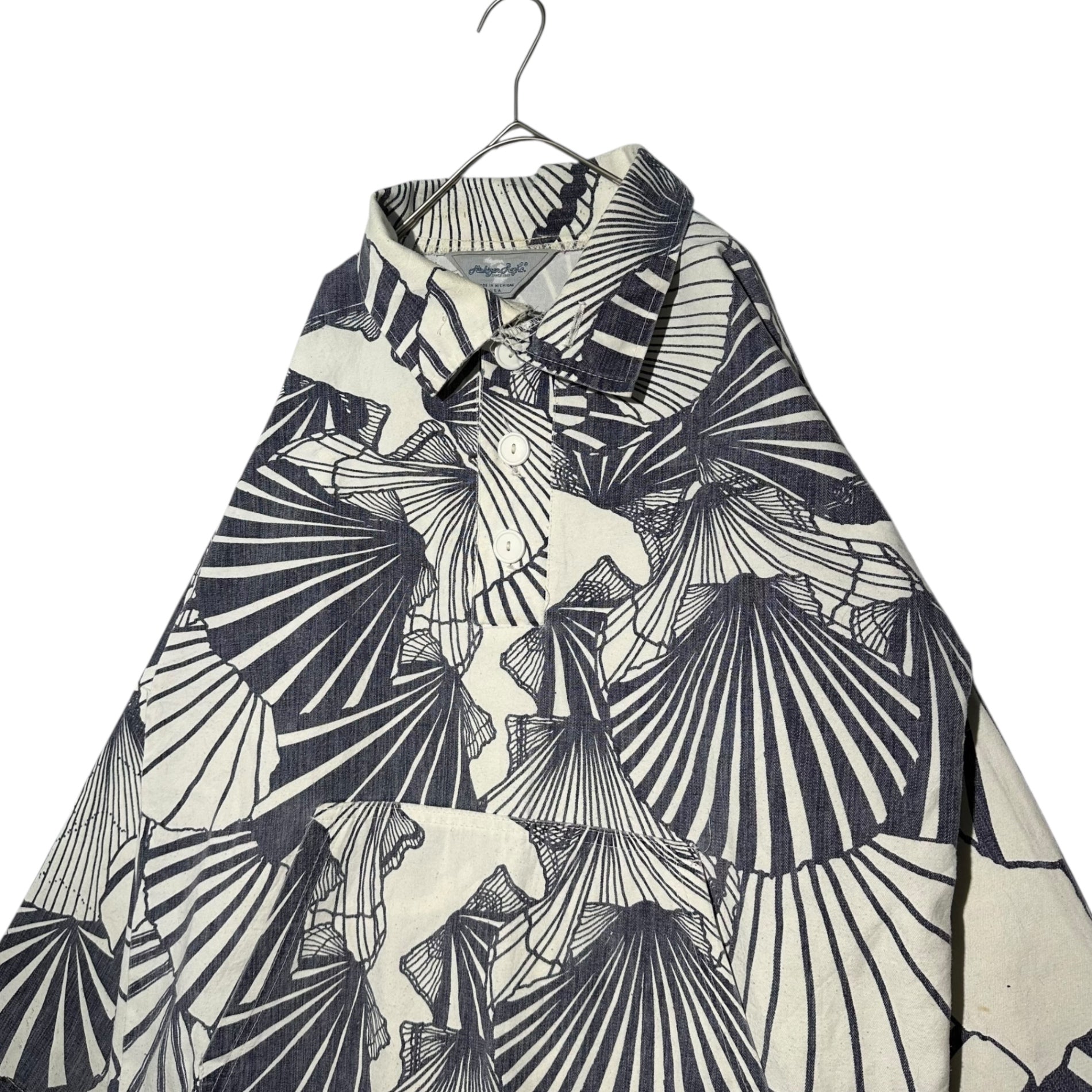 Michigan Rag(ミシガンラグ) 80's~90's USA made All-over print pullover jacket 総柄 プルオーバー ジャケット S/M ホワイト×ネイビー 80年代~90年代 ヴィンテージ USA製 アノラック