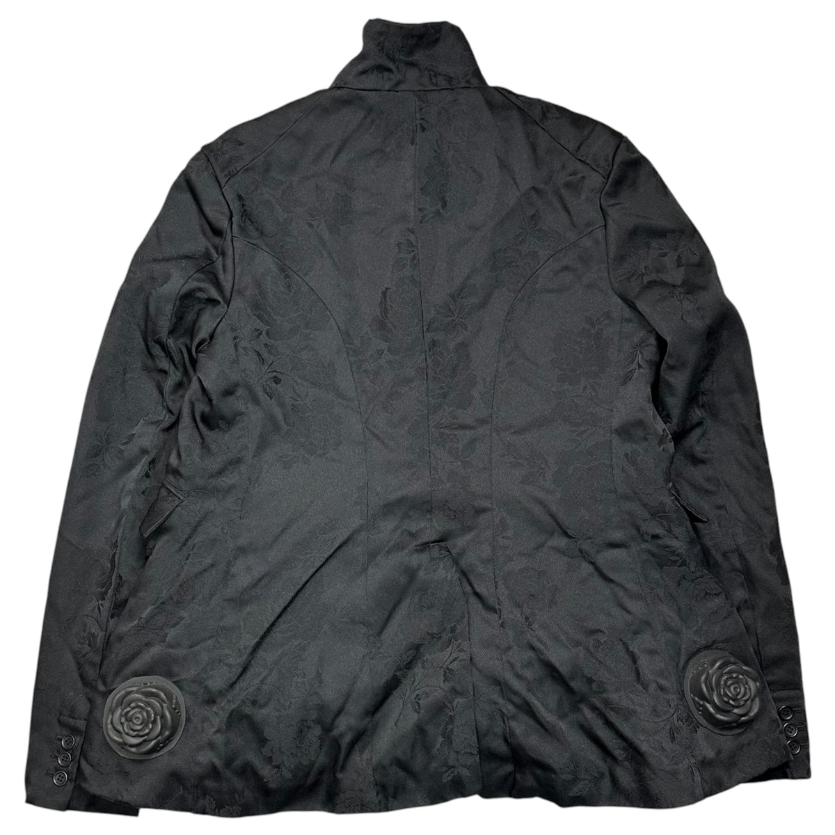 BLACK COMME des GARCONS(ブラックコムデギャルソン) 2017AW Rubber Rose-Embellished Poly 3-Button Jacket ラバー 薔薇 装飾 ポリ 3ボタン ジャケット 1T-J013 XL ブラック AD2017