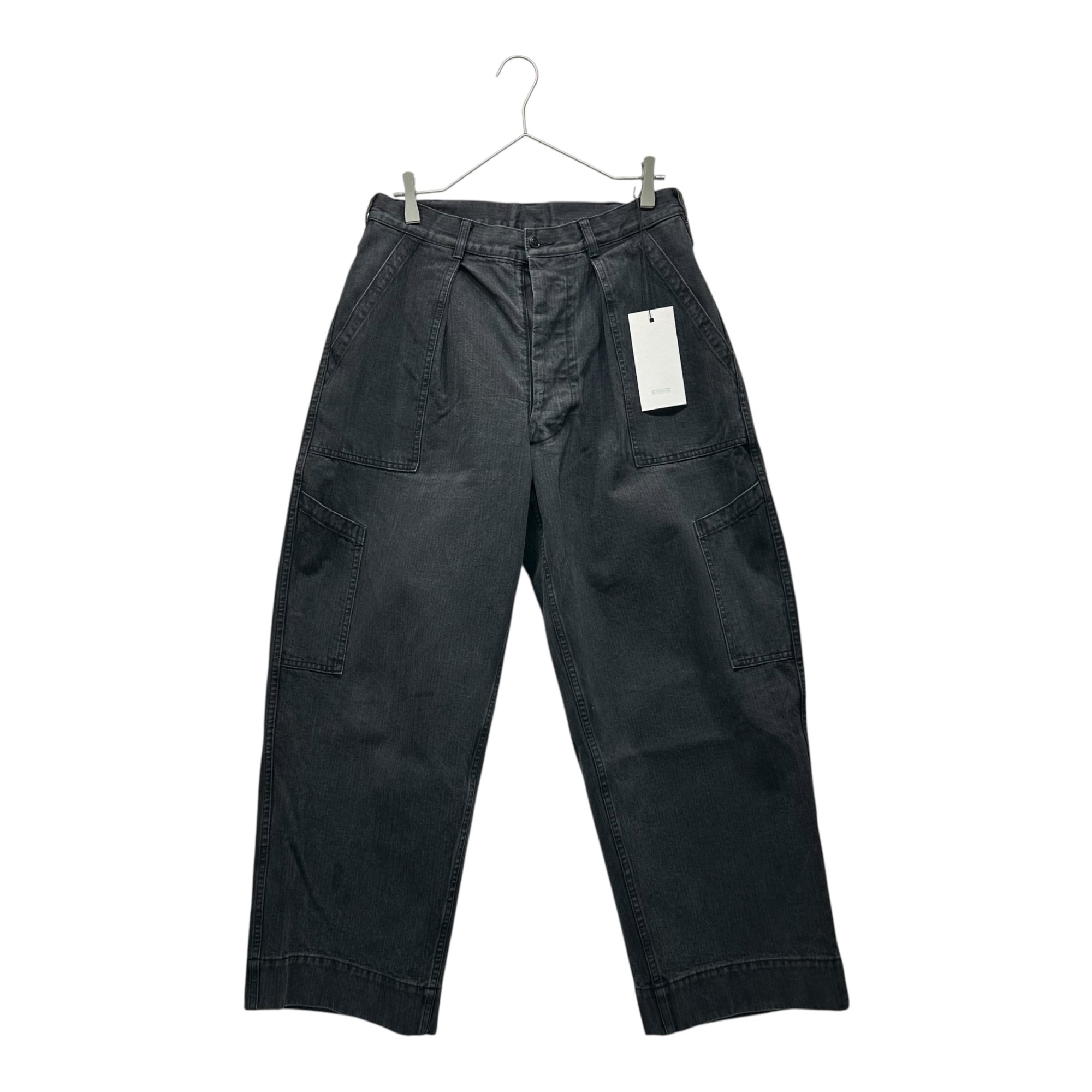 A.PRESSE(アプレッセ) 22AW USAF Hemmed Bottoms Pants ヘリンボーン カーゴ パンツ 22AP-04-07M 1 ブラック ワイド ストレート ミリタリー