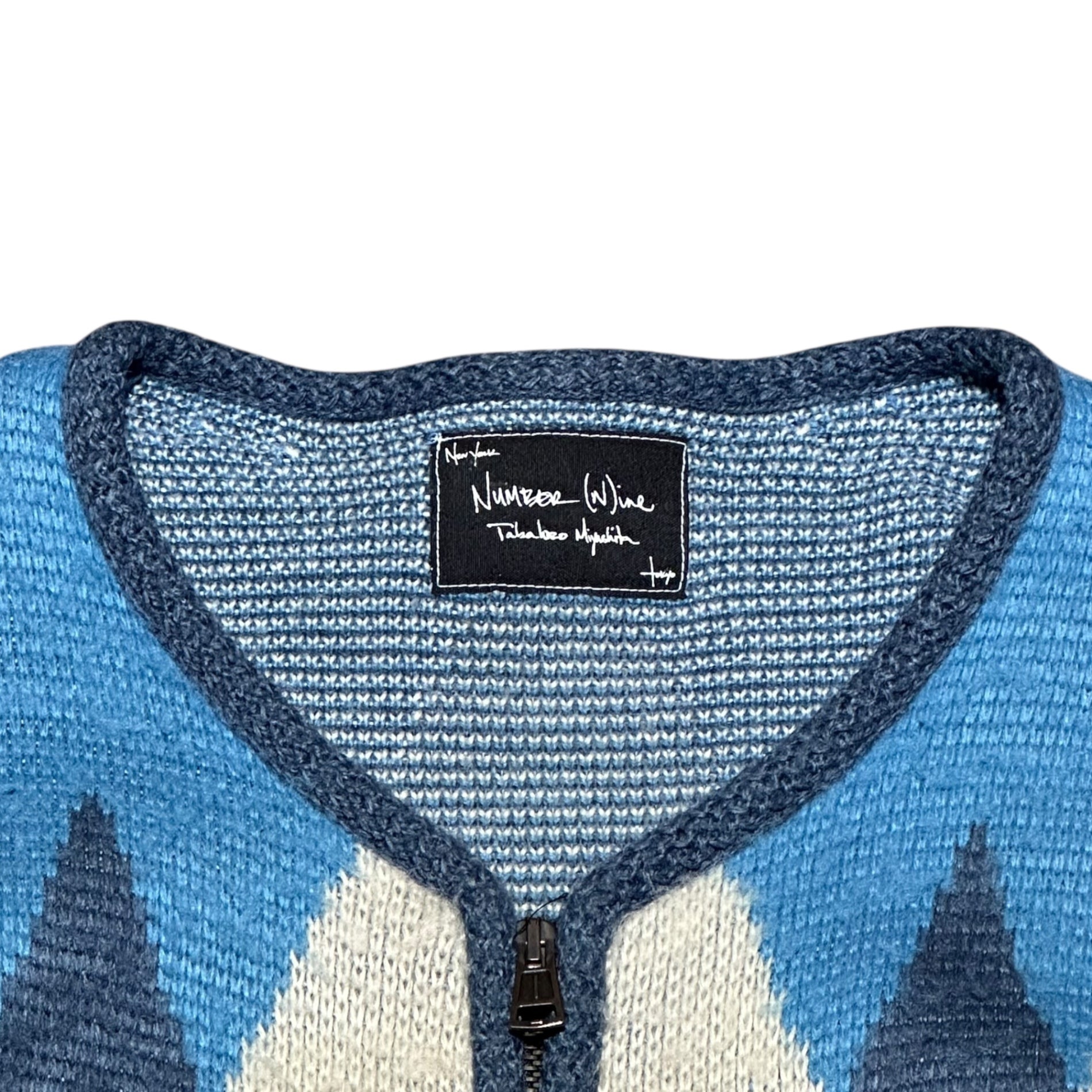 NUMBER (N)INE(ナンバーナイン) 08AW Portland Period Argyle Knit Cardigan ポートランド期 アーカイブ アーガイル ニット カーディガン F08-NK002 2(S) ブルー×グレー 宮下貴裕 本人気