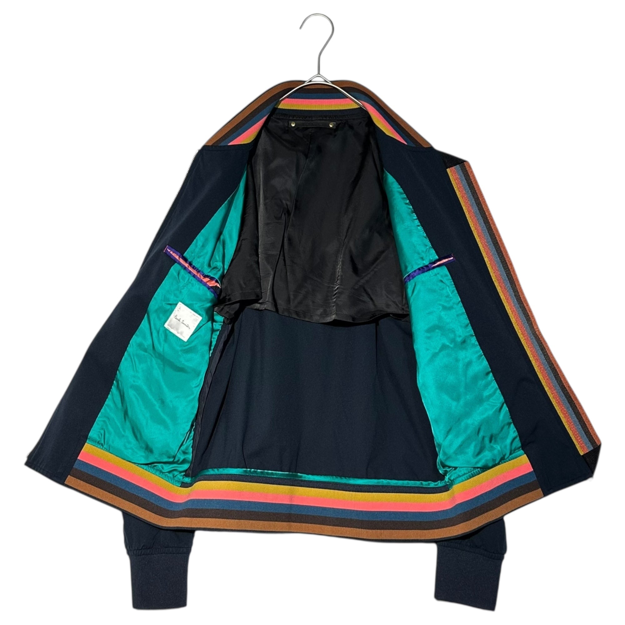 PAUL SMITH(ポールスミス) 18SS ZIP UP SHORT BLOUSON Artist Stripe Rib ジップアップ ショート ブルゾン アーティスト ストライプ リブ 183052 680RS M ネイビー ジャケット 参考定価55,000円(税込)